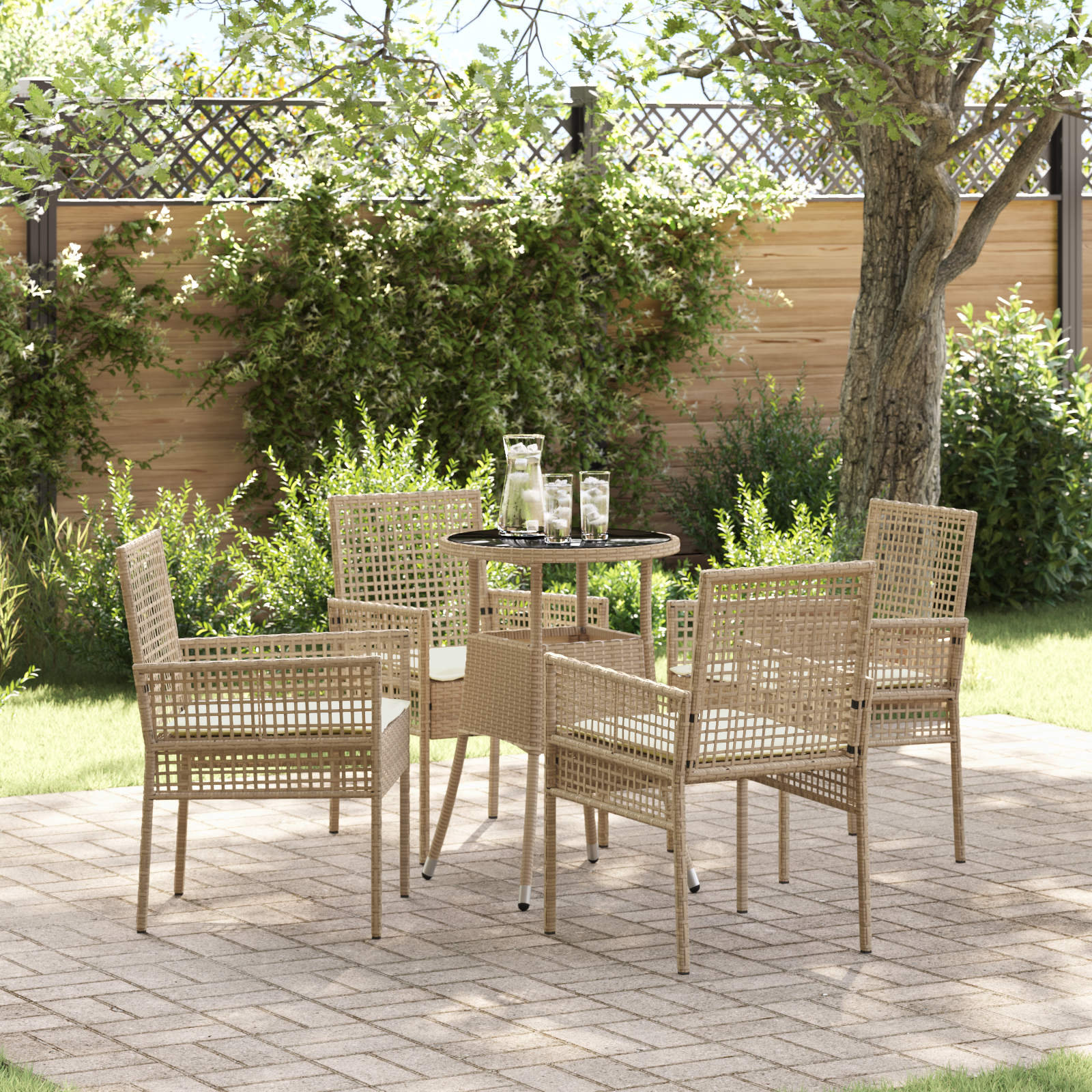 5 Piece Garden Dining Set Beige Poly Rattan