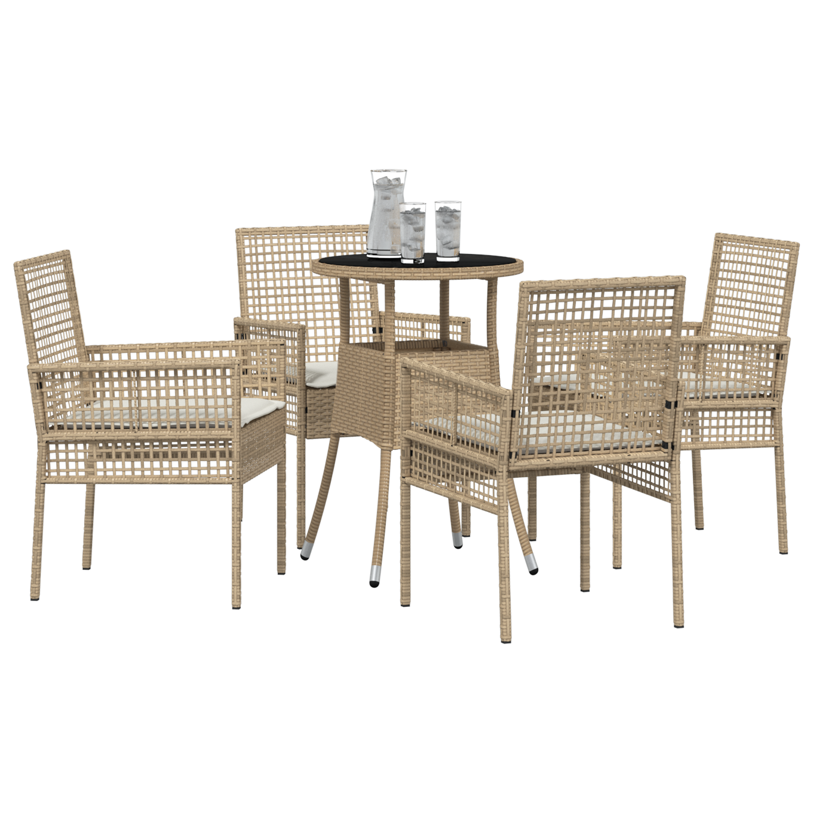 5 Piece Garden Dining Set Beige Poly Rattan - Image 3