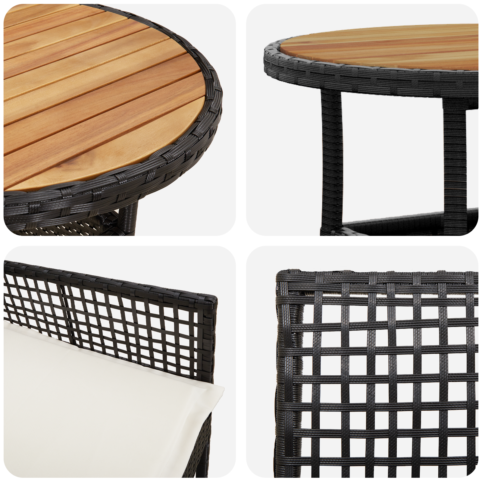 3 Piece Garden Dining Set Black Poly Rattan - Image 9
