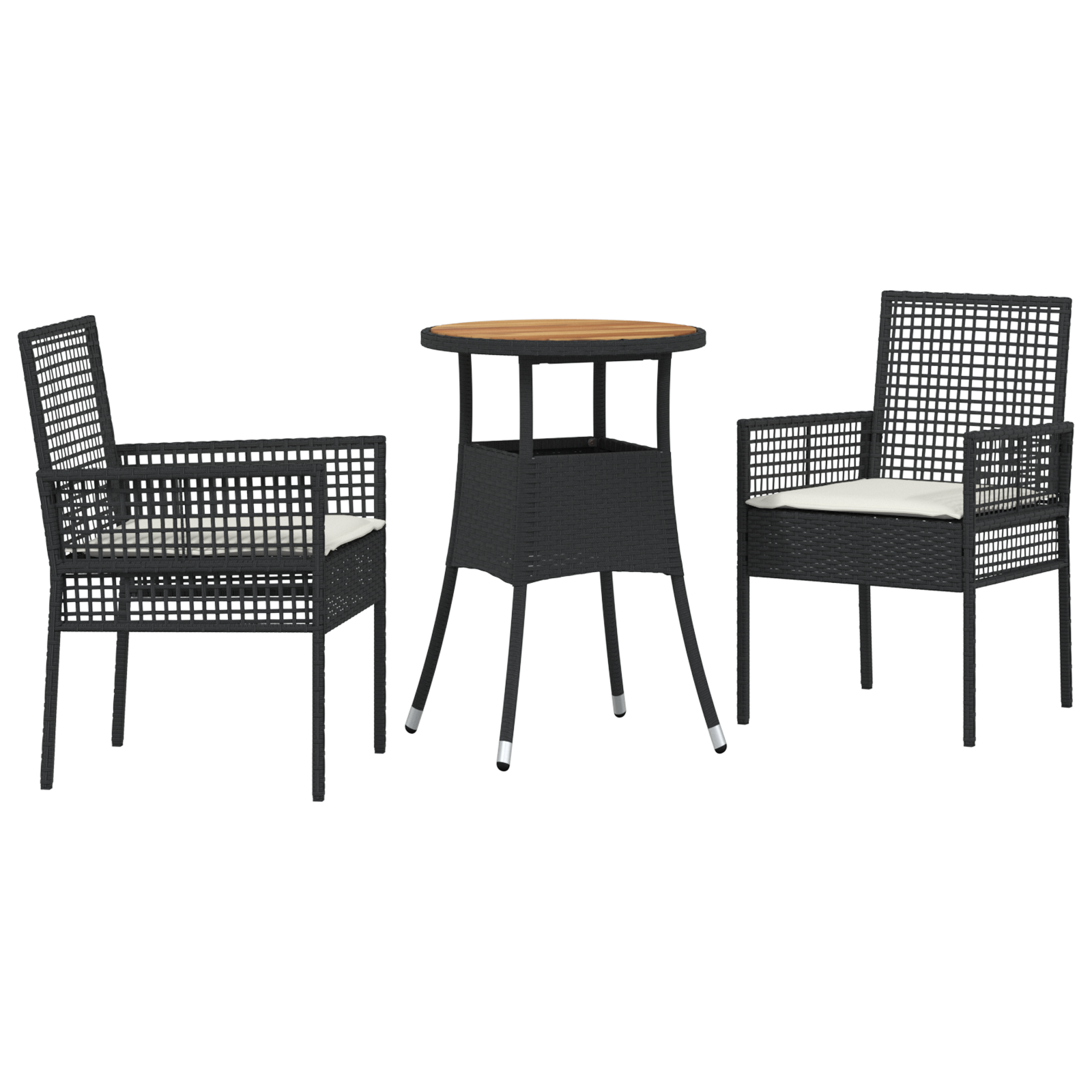 3 Piece Garden Dining Set Black Poly Rattan - Image 2