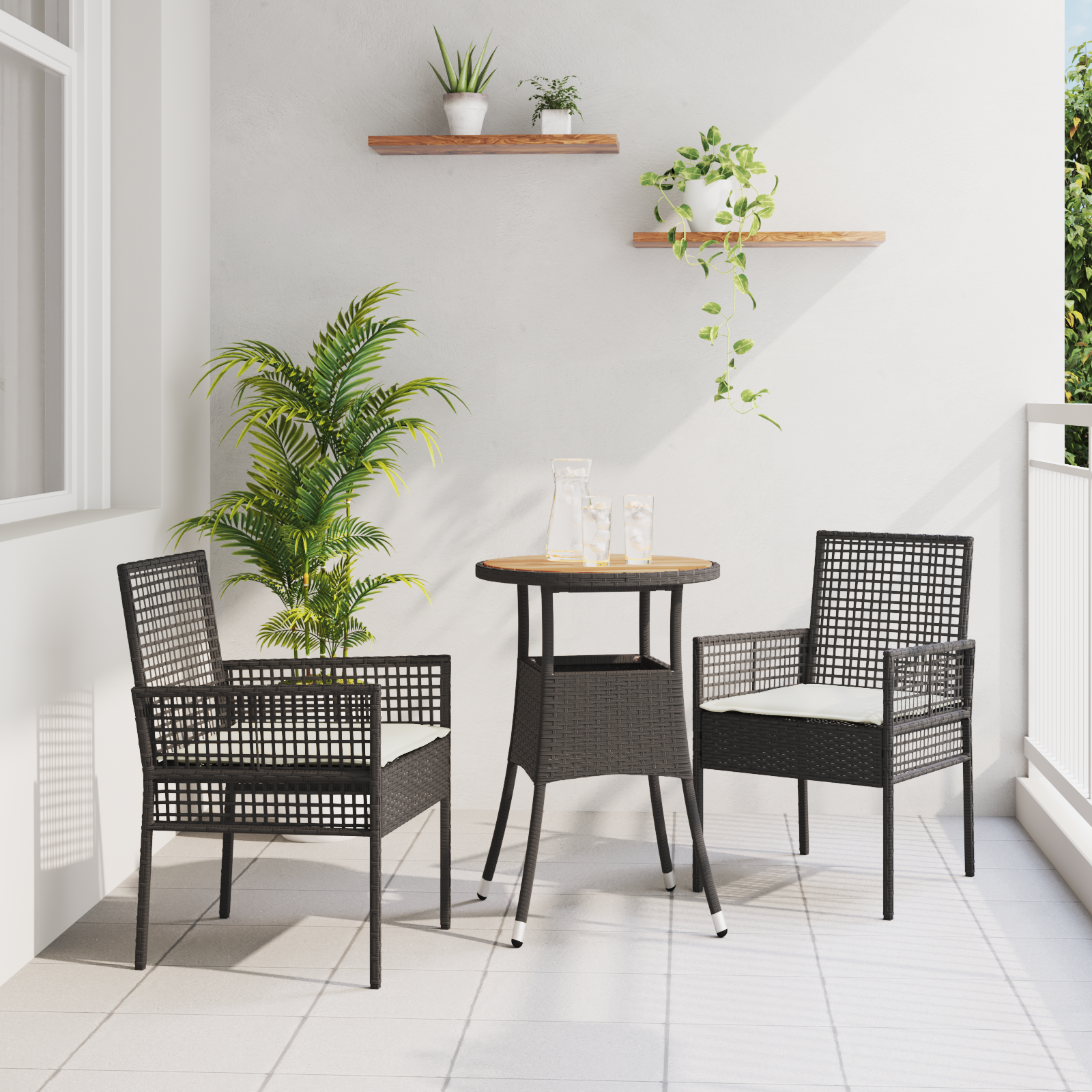3 Piece Garden Dining Set Black Poly Rattan