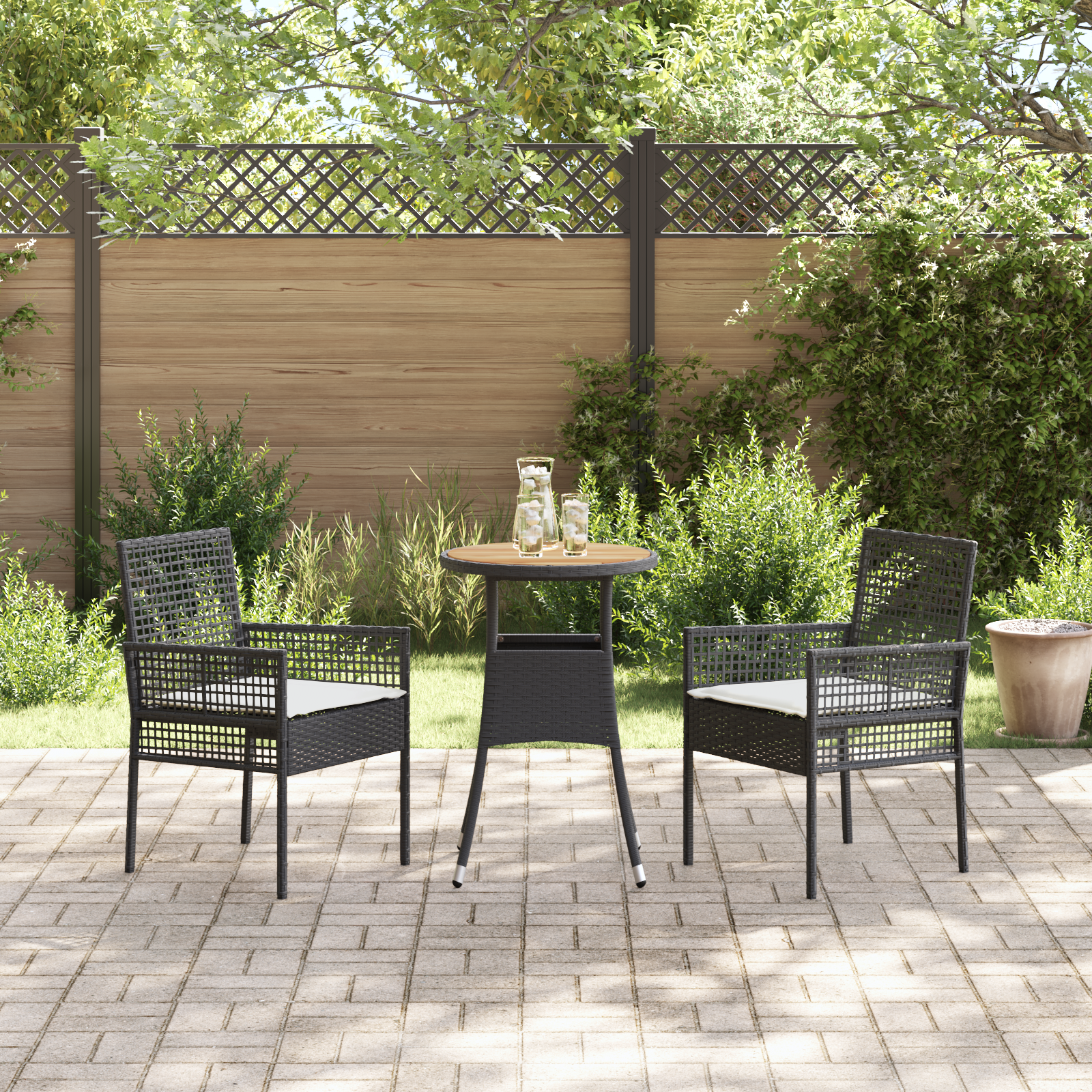 3 Piece Garden Dining Set Black Poly Rattan - Image 4
