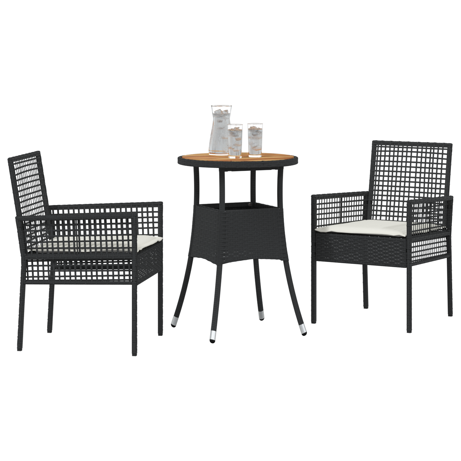 3 Piece Garden Dining Set Black Poly Rattan - Image 3