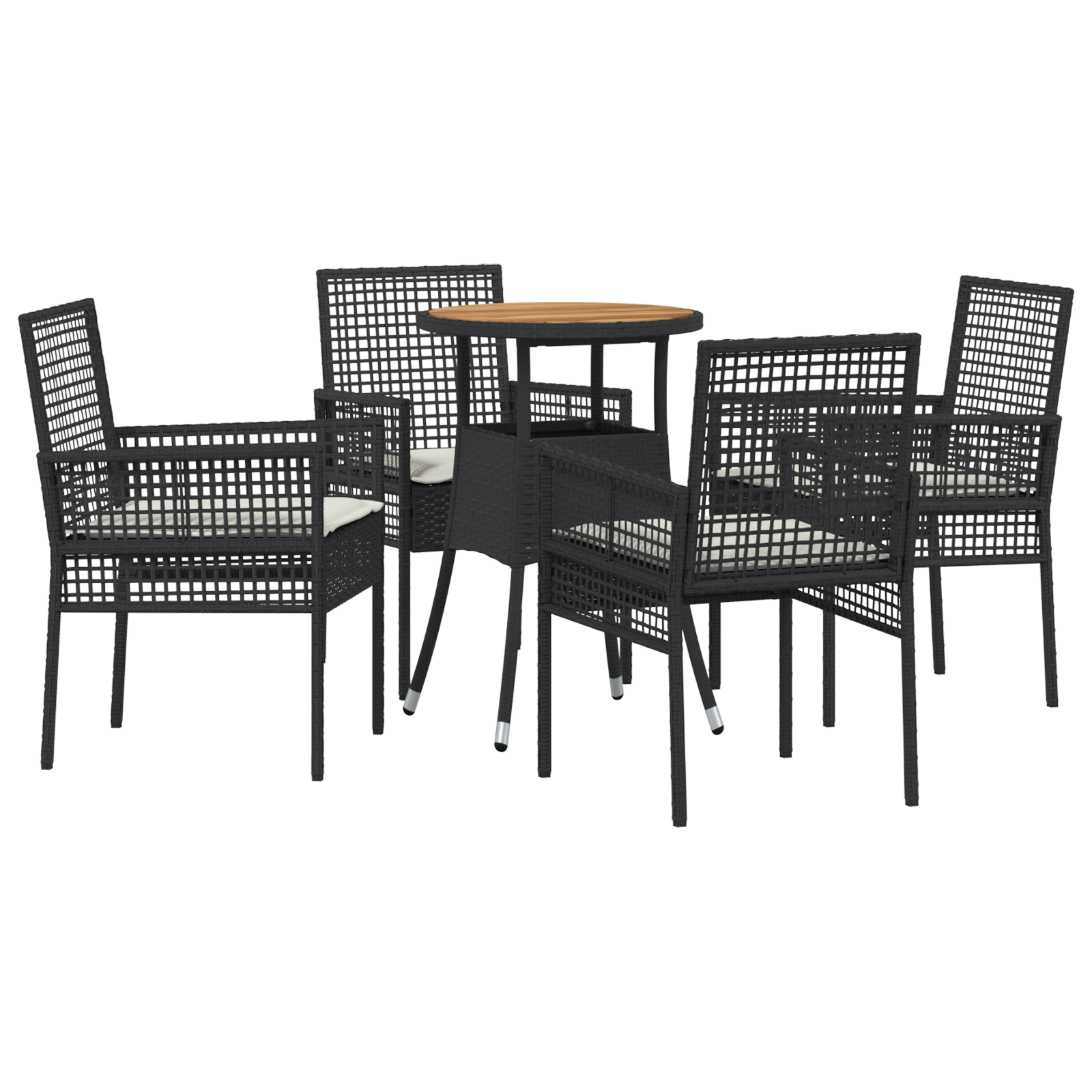 5 Piece Garden Dining Set Black Poly Rattan - Image 2