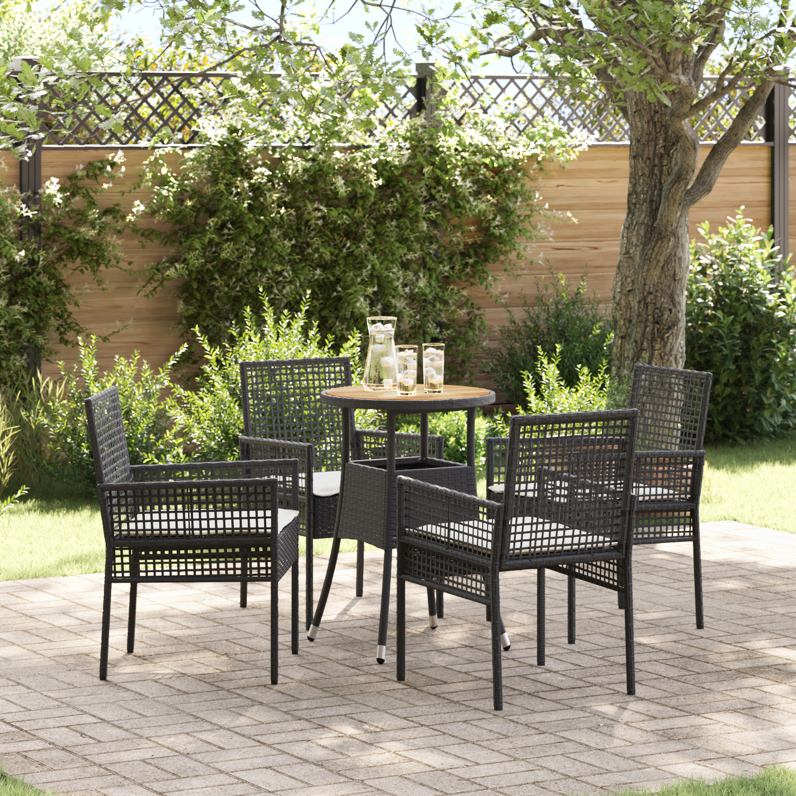 5 Piece Garden Dining Set Black Poly Rattan