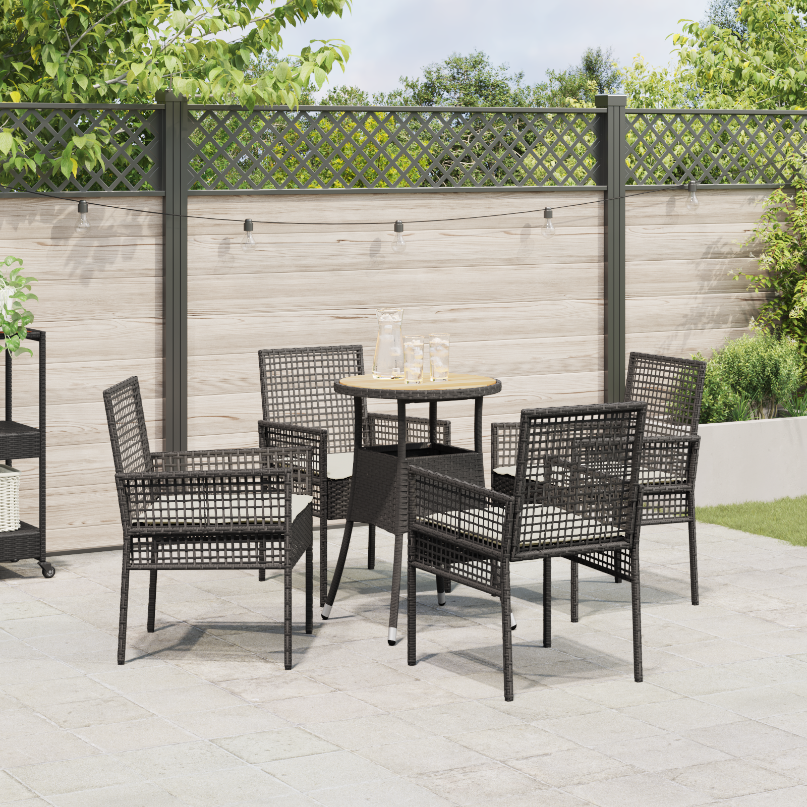 5 Piece Garden Dining Set Black Poly Rattan - Image 4