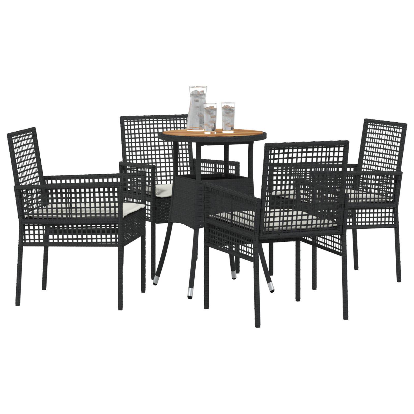 5 Piece Garden Dining Set Black Poly Rattan - Image 3