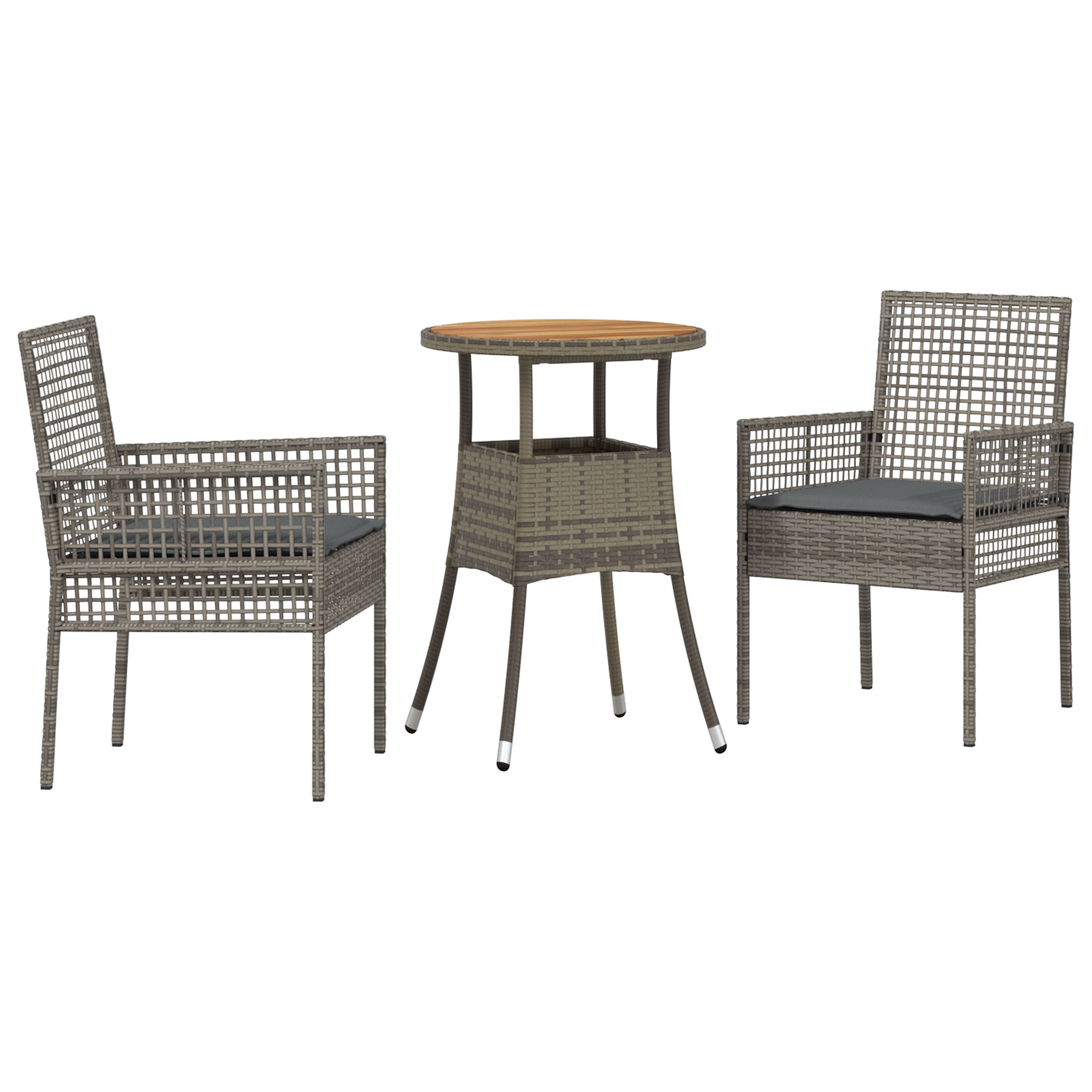 3 Piece Garden Dining Set Grey Poly Rattan - Image 2