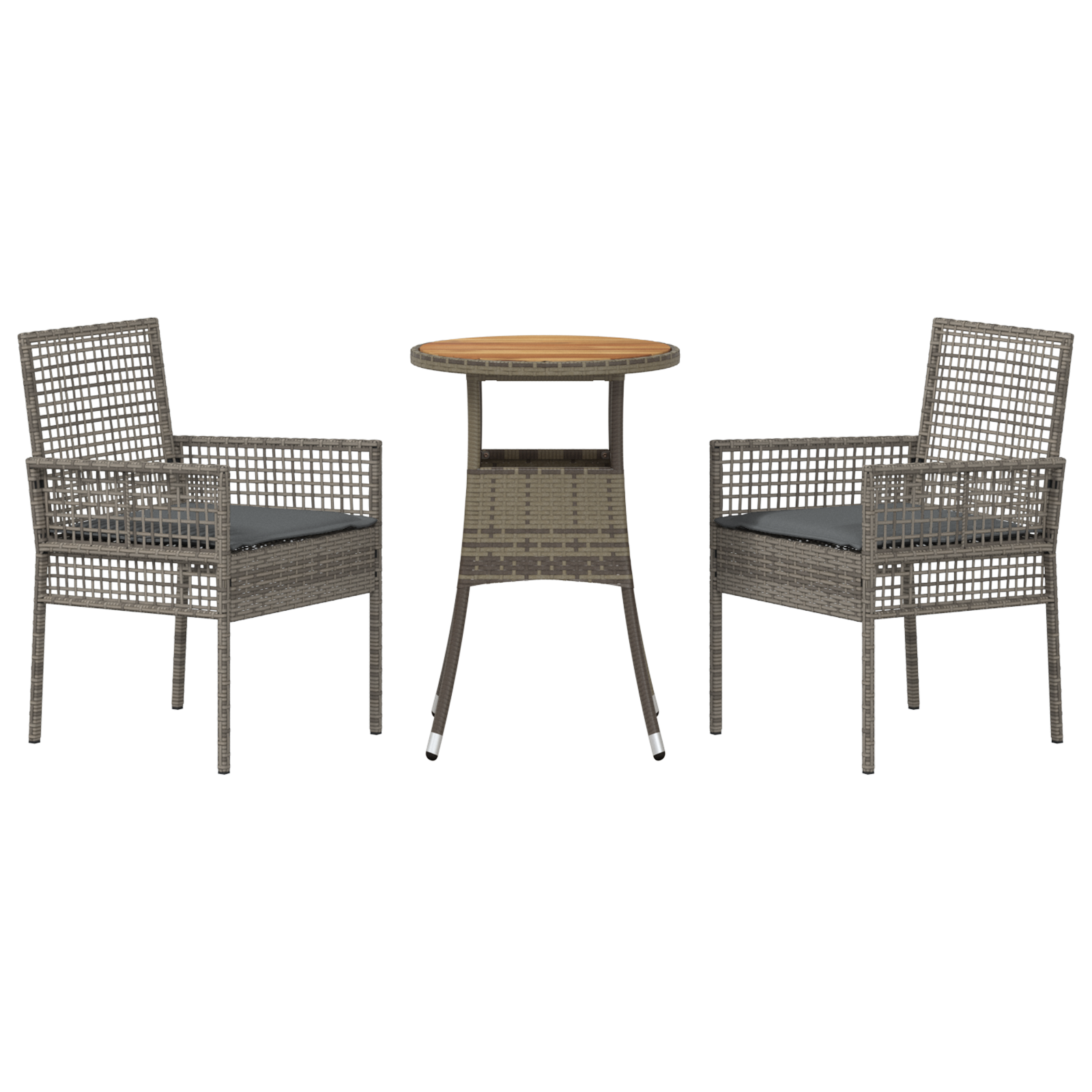 3 Piece Garden Dining Set Grey Poly Rattan - Image 7