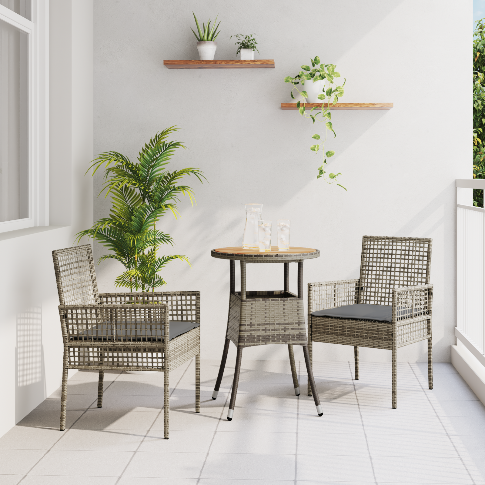3 Piece Garden Dining Set Grey Poly Rattan