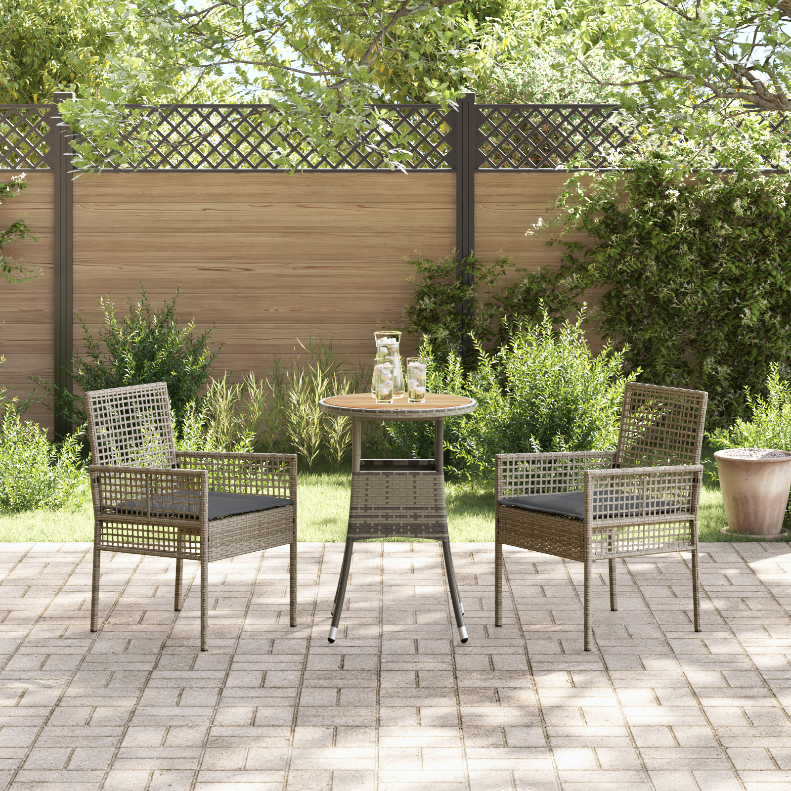 3 Piece Garden Dining Set Grey Poly Rattan - Image 4