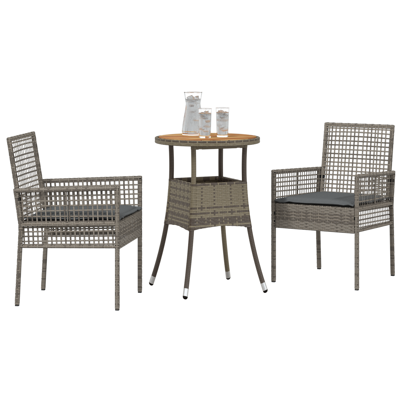 3 Piece Garden Dining Set Grey Poly Rattan - Image 3