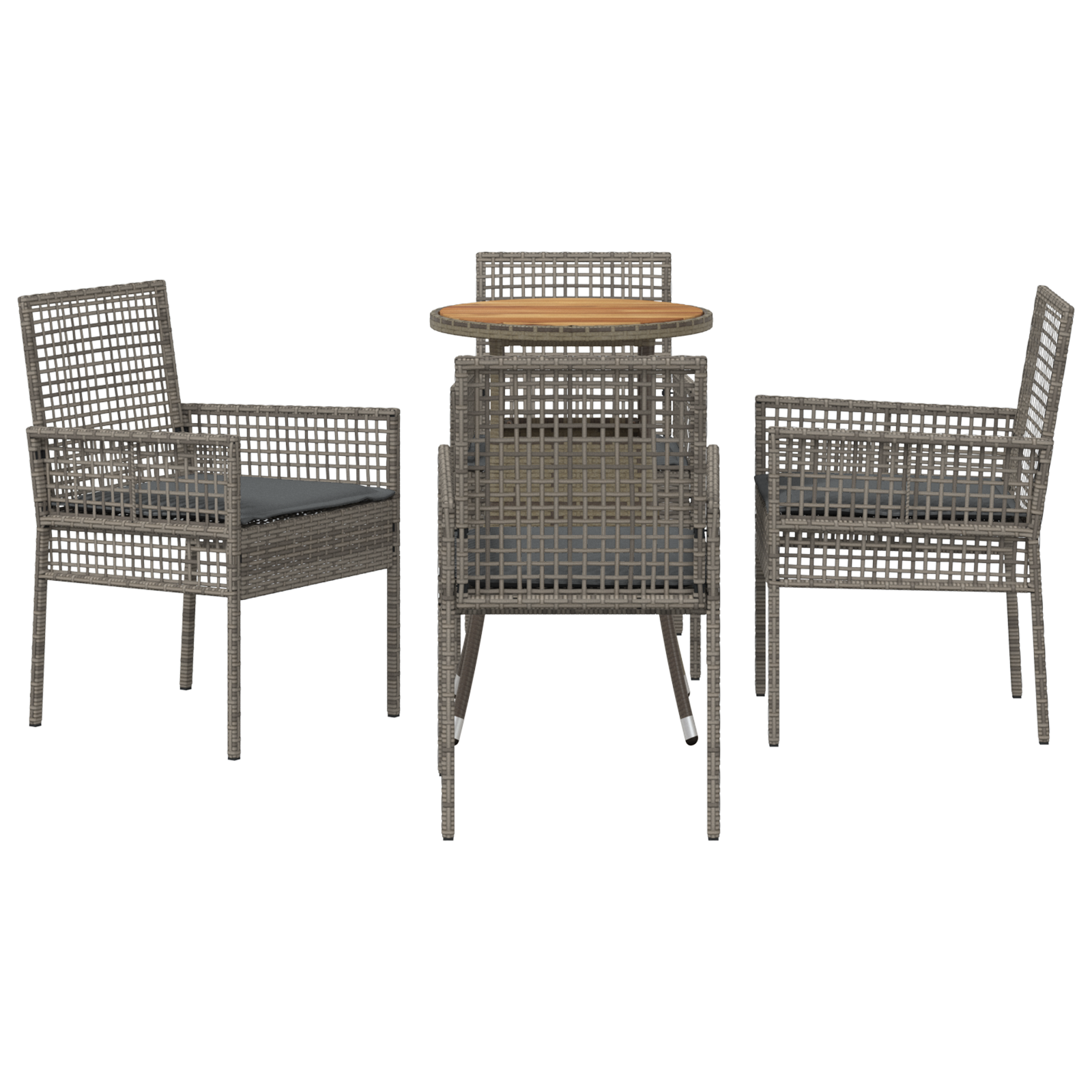 5 Piece Garden Dining Set Grey Poly Rattan - Image 7