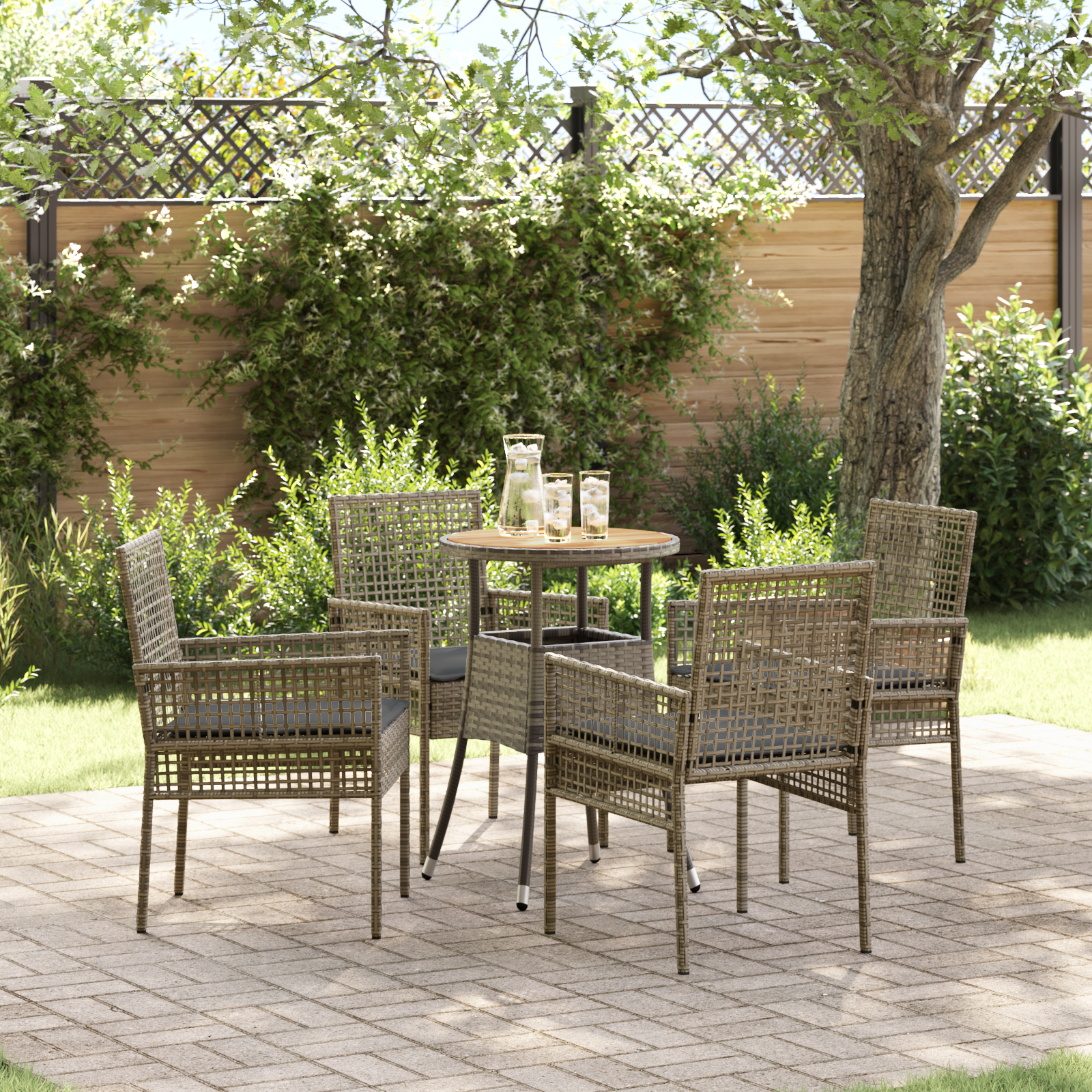 5 Piece Garden Dining Set Grey Poly Rattan