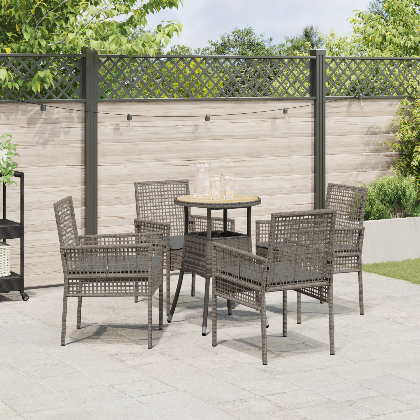 5 Piece Garden Dining Set Grey Poly Rattan - Image 4