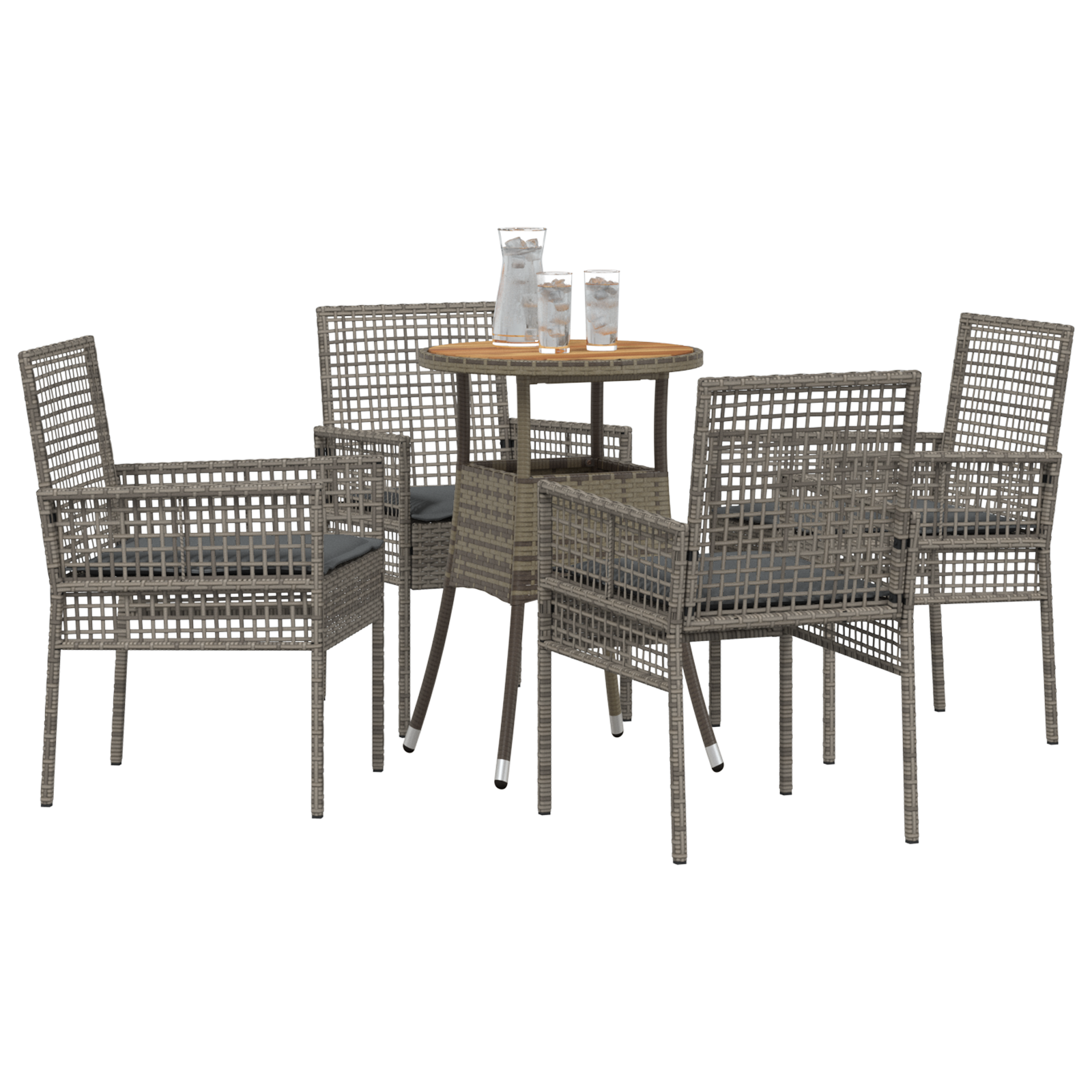 5 Piece Garden Dining Set Grey Poly Rattan - Image 3