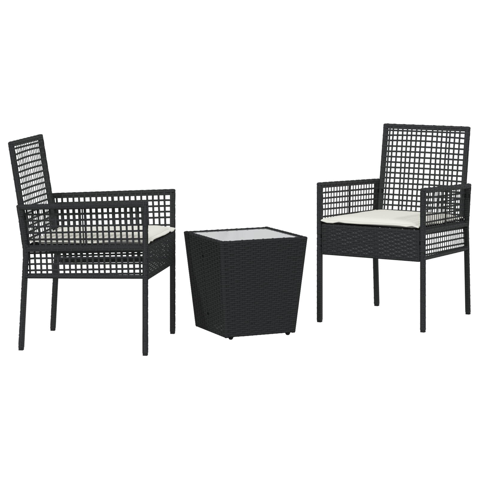 3 Piece Garden Bistro Set with Cushions Black Poly Rattan - Image 2