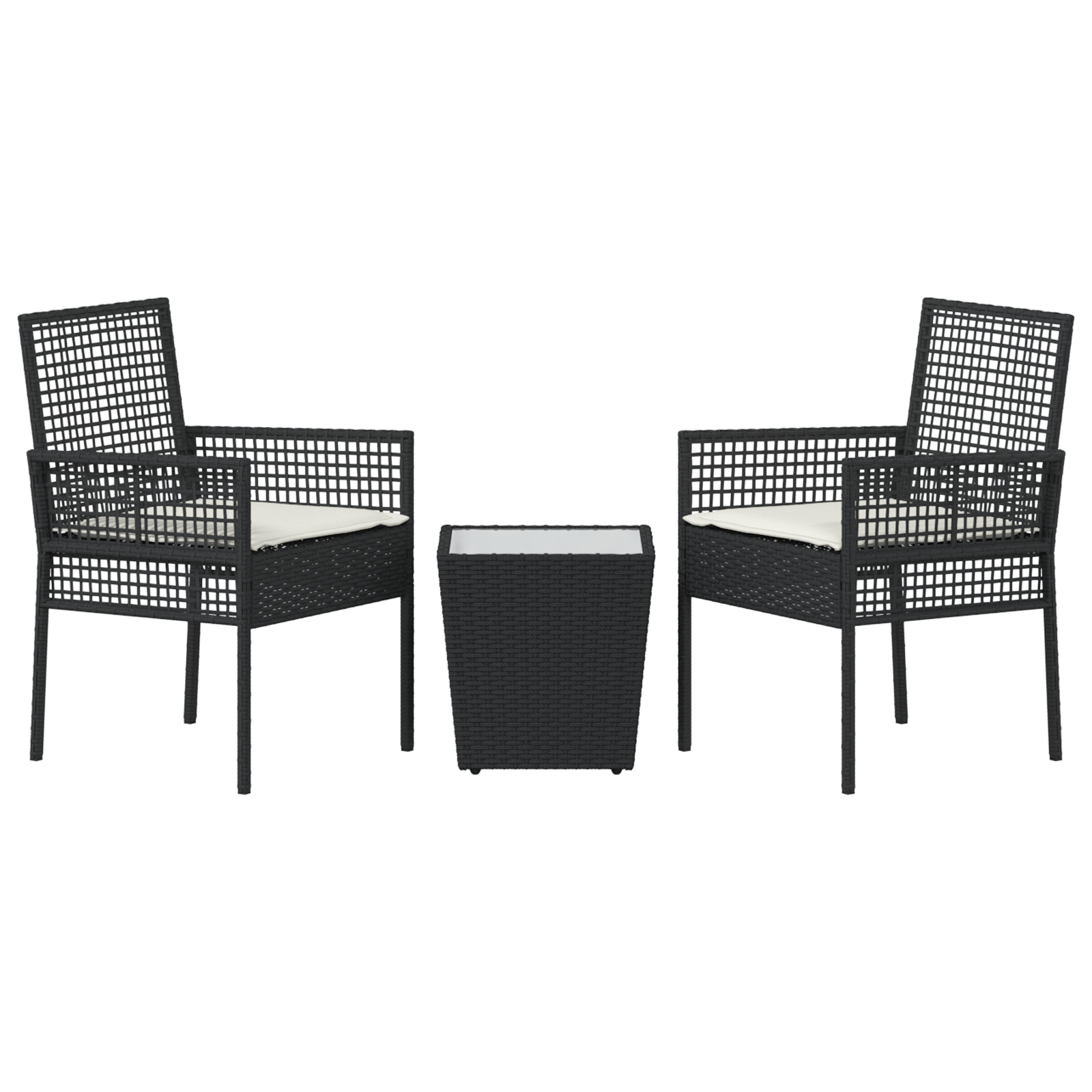 3 Piece Garden Bistro Set with Cushions Black Poly Rattan - Image 7
