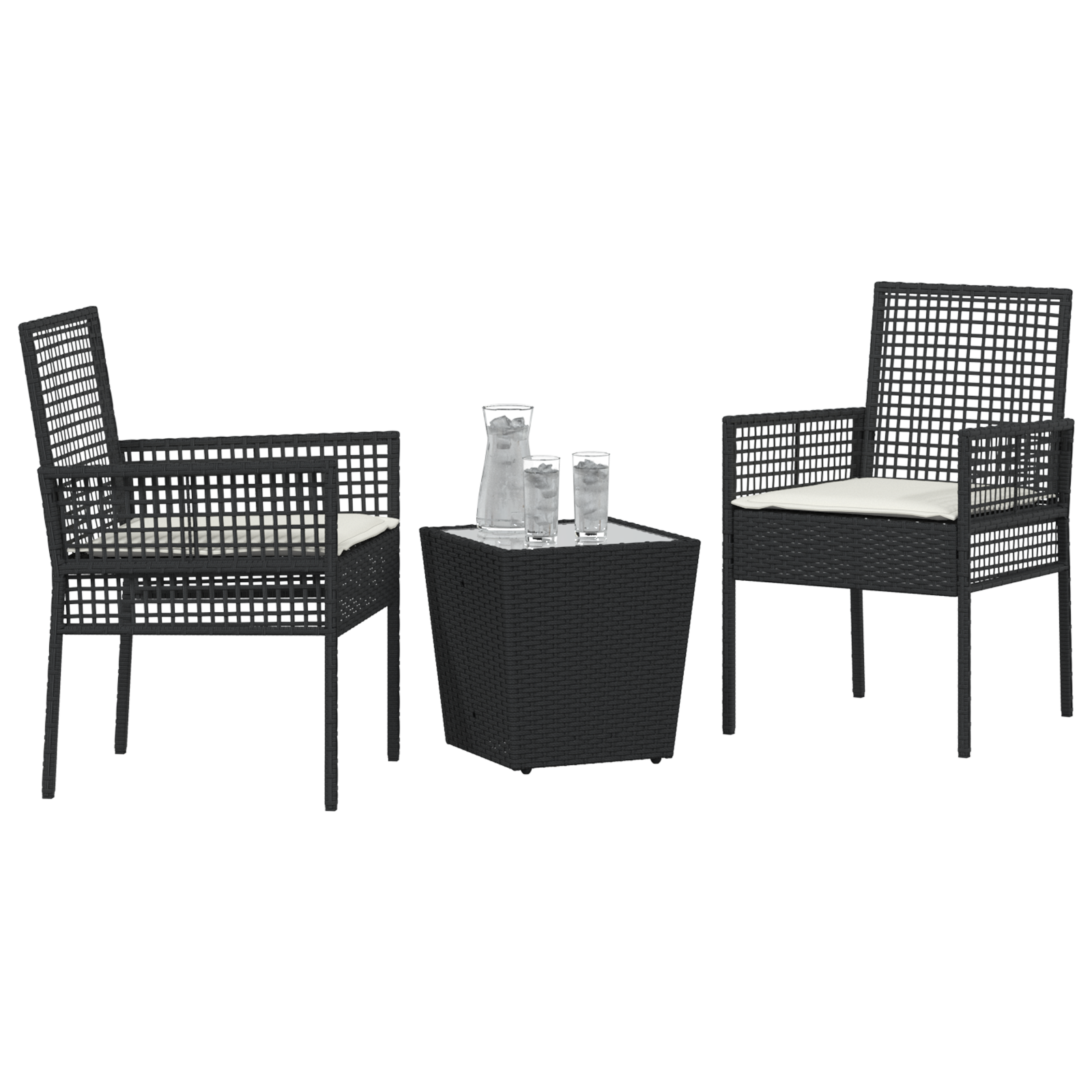 3 Piece Garden Bistro Set with Cushions Black Poly Rattan - Image 3