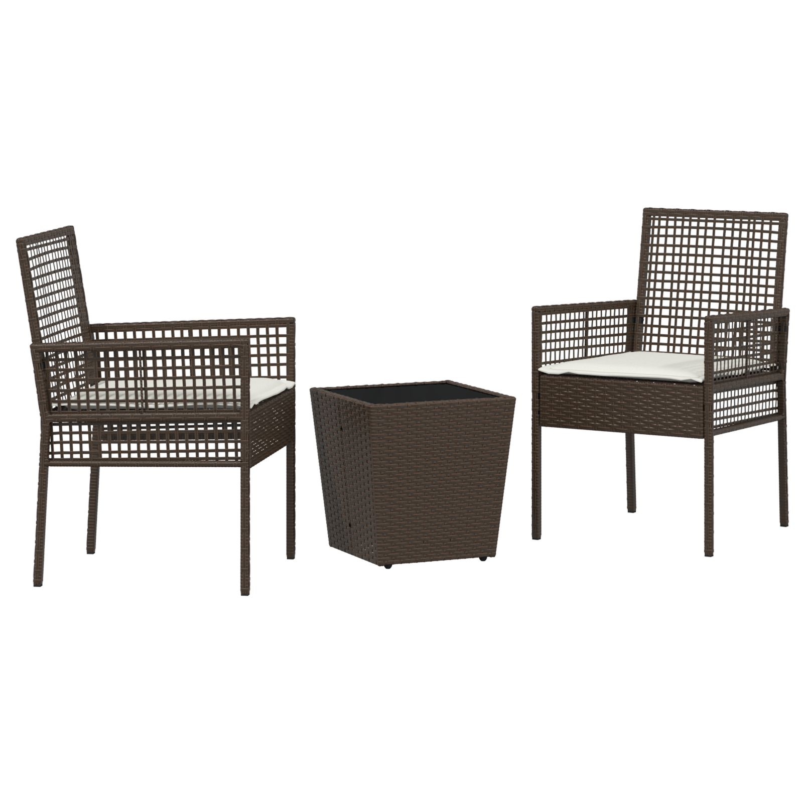 3 Piece Garden Bistro Set with Cushions Brown Poly Rattan - Image 2