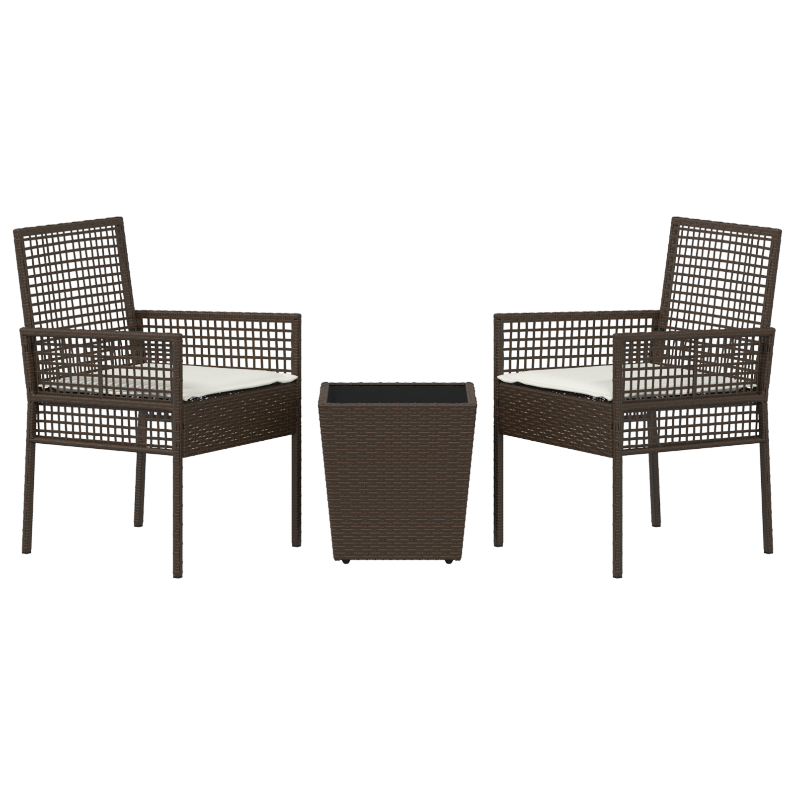 3 Piece Garden Bistro Set with Cushions Brown Poly Rattan - Image 7