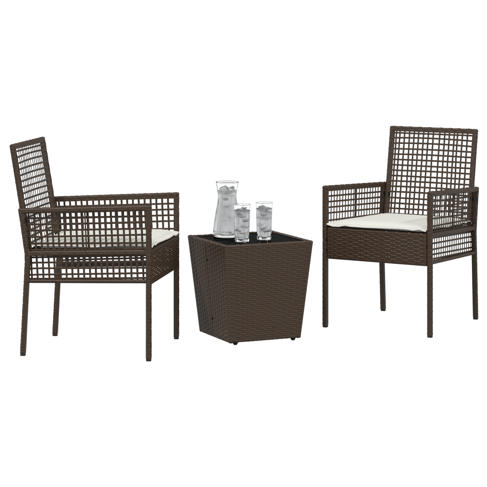 3 Piece Garden Bistro Set with Cushions Brown Poly Rattan - Image 3