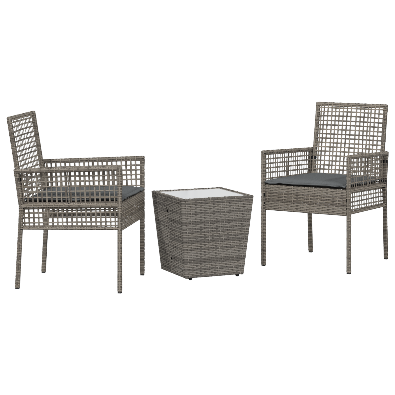 3 Piece Garden Bistro Set with Cushions Grey Poly Rattan - Image 2