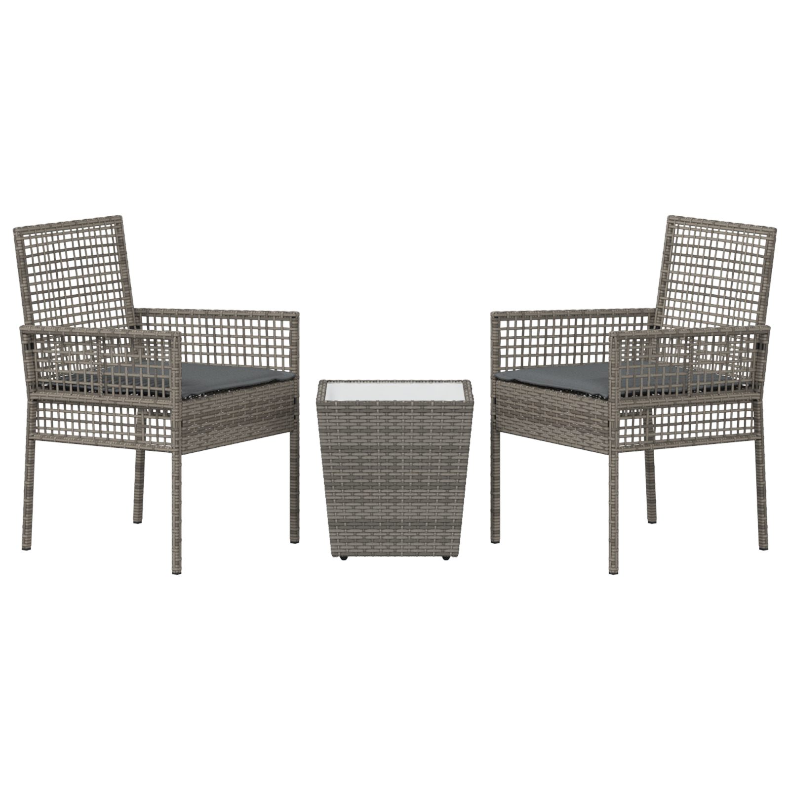 3 Piece Garden Bistro Set with Cushions Grey Poly Rattan - Image 7