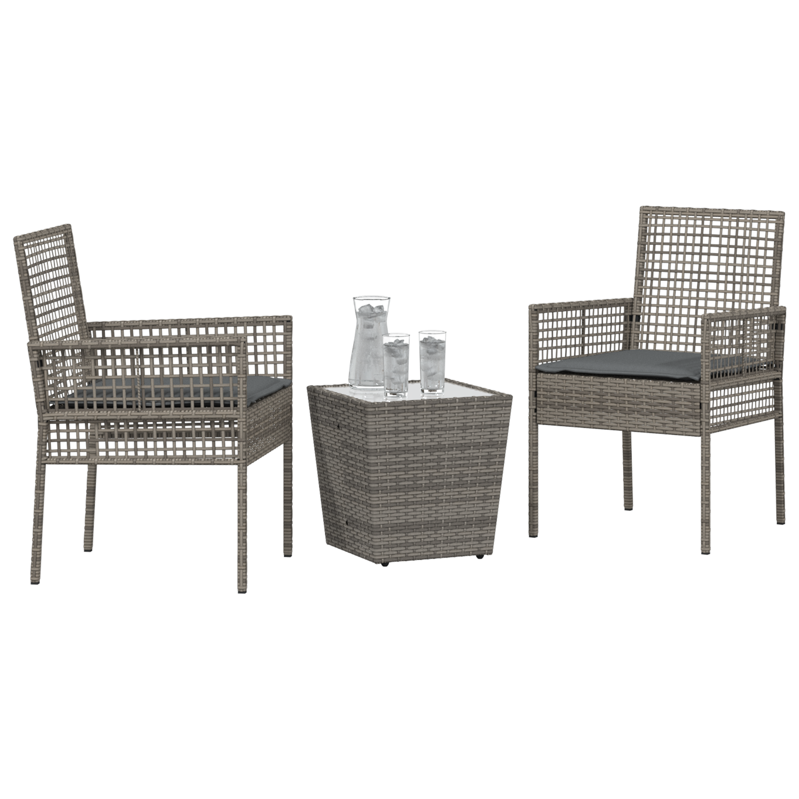 3 Piece Garden Bistro Set with Cushions Grey Poly Rattan - Image 3