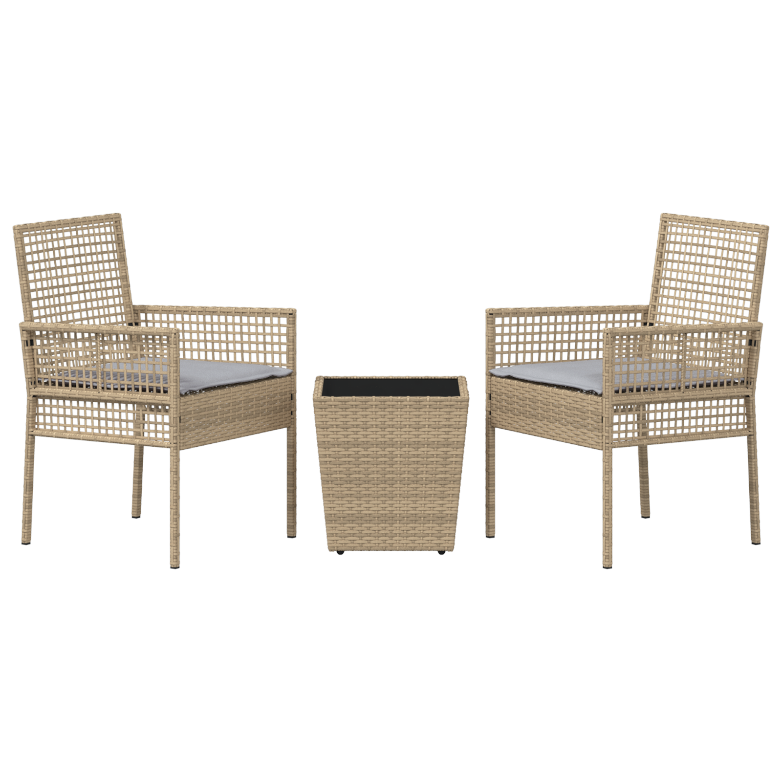 3 Piece Garden Bistro Set with Cushions Beige Poly Rattan - Image 7