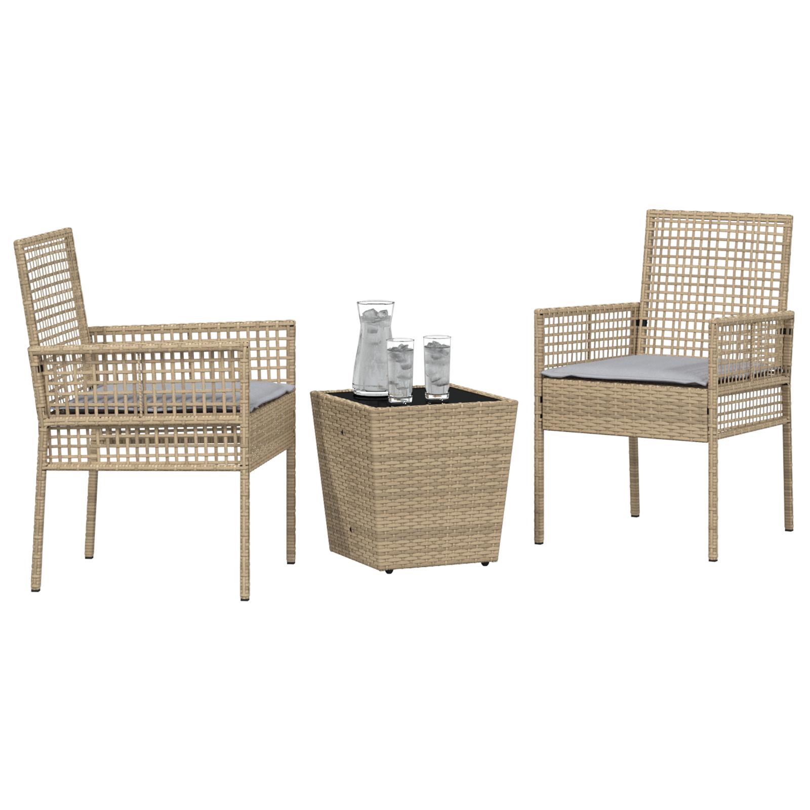 3 Piece Garden Bistro Set with Cushions Beige Poly Rattan - Image 3