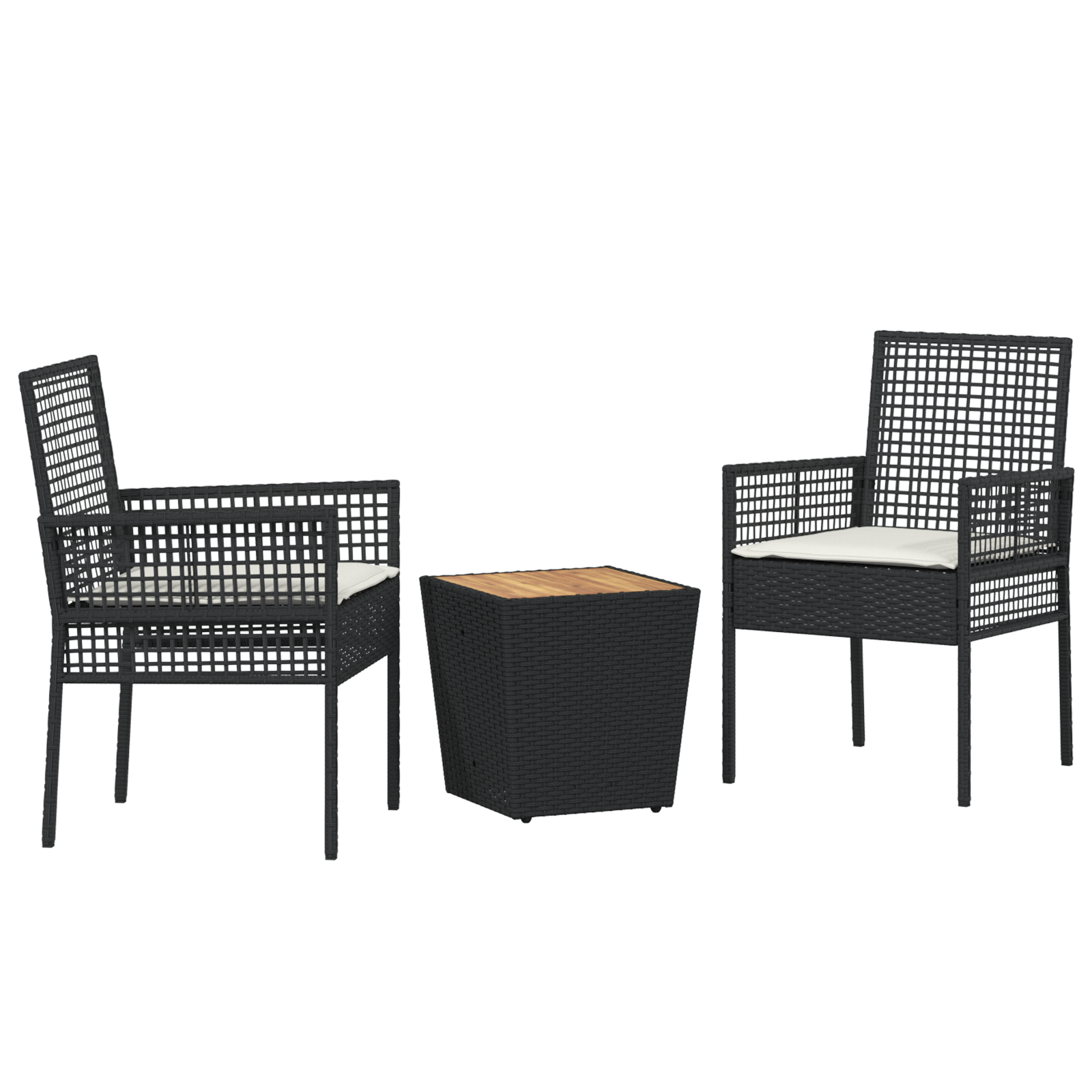 3 Piece Garden Bistro Set with Cushions Black Poly Rattan - Image 2