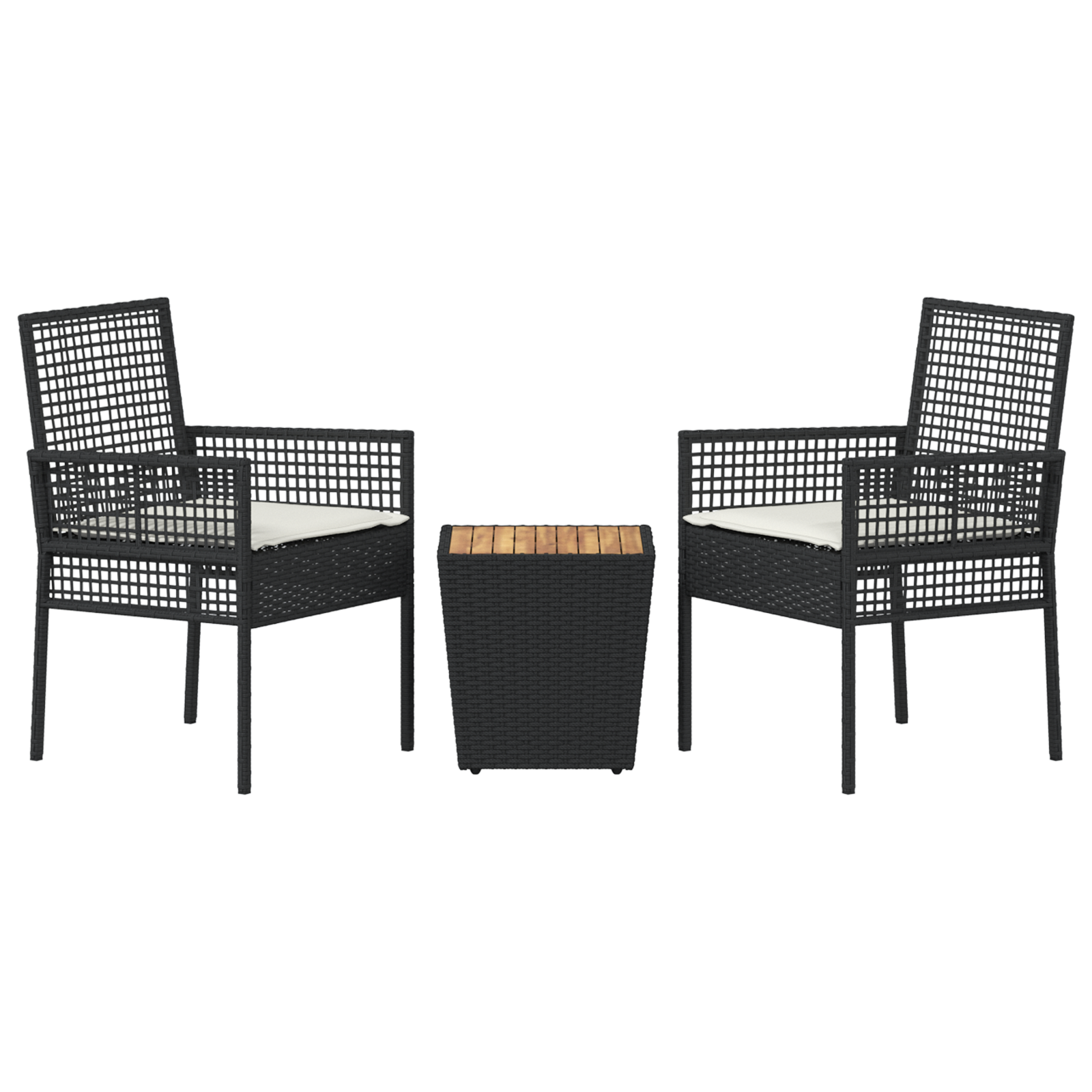 3 Piece Garden Bistro Set with Cushions Black Poly Rattan - Image 7