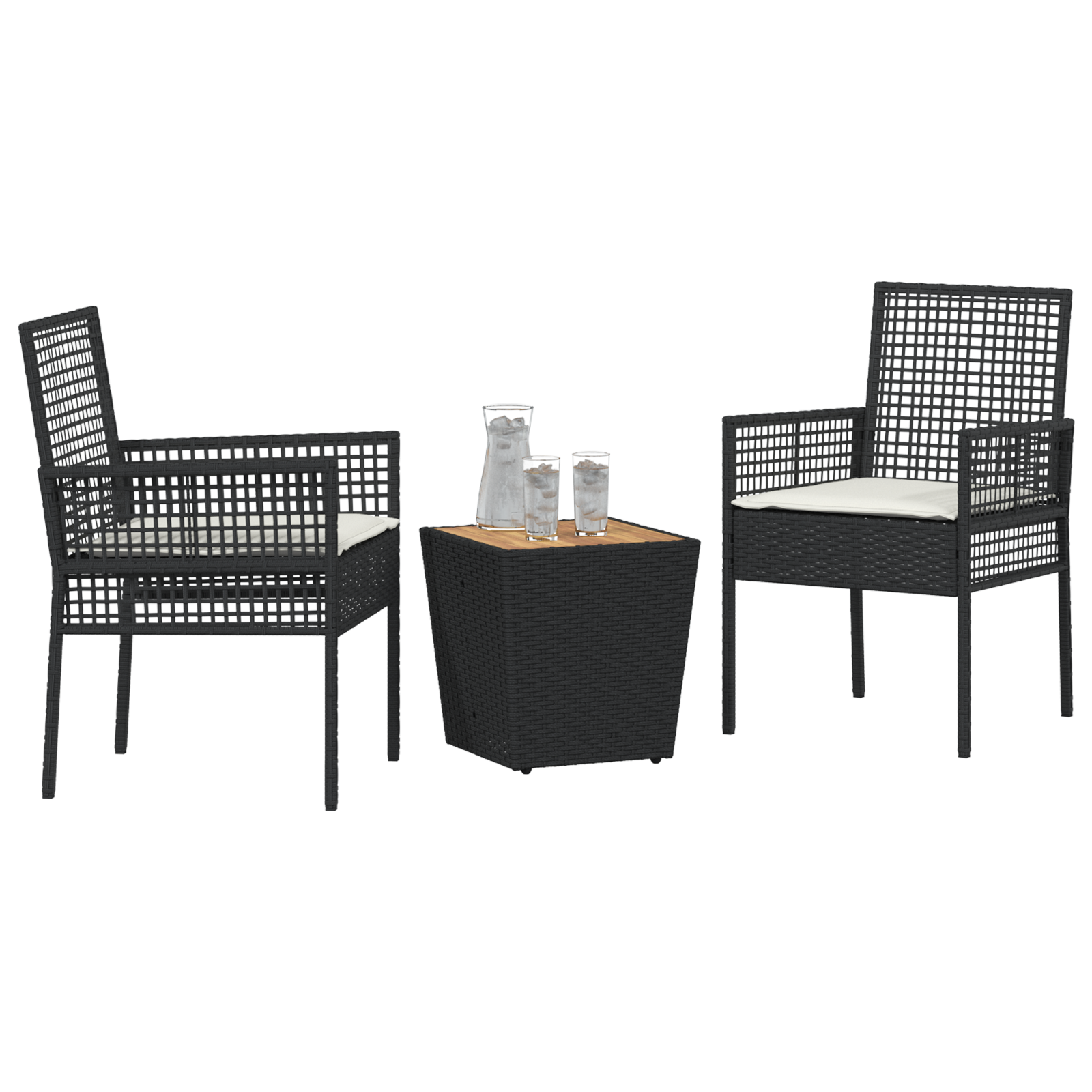 3 Piece Garden Bistro Set with Cushions Black Poly Rattan - Image 3
