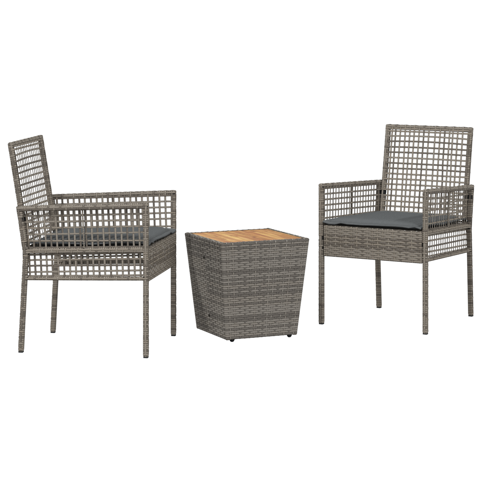 3 Piece Garden Bistro Set with Cushions Grey Poly Rattan - Image 2