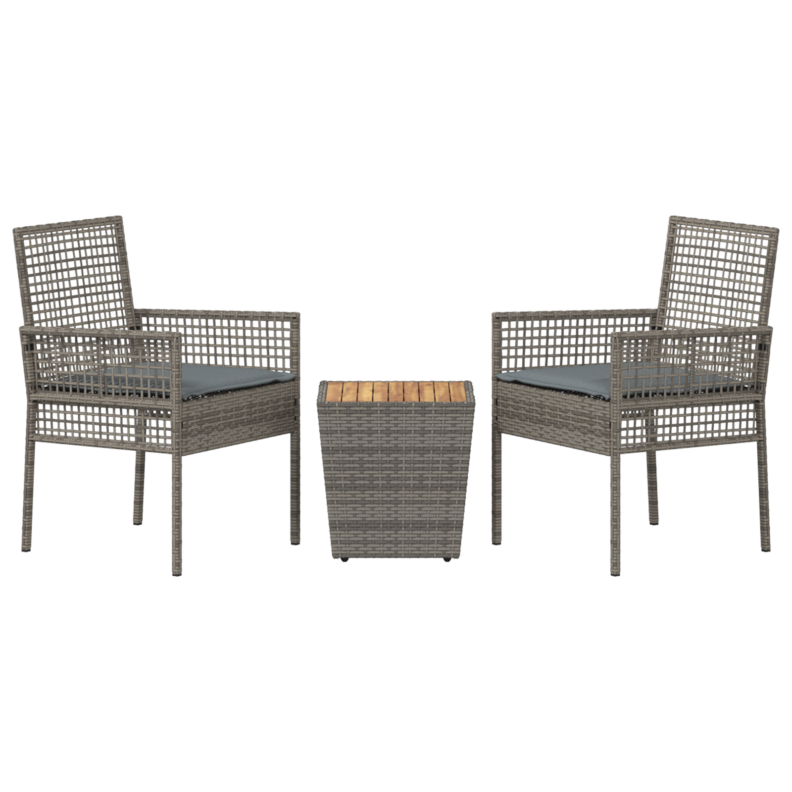 3 Piece Garden Bistro Set with Cushions Grey Poly Rattan - Image 7