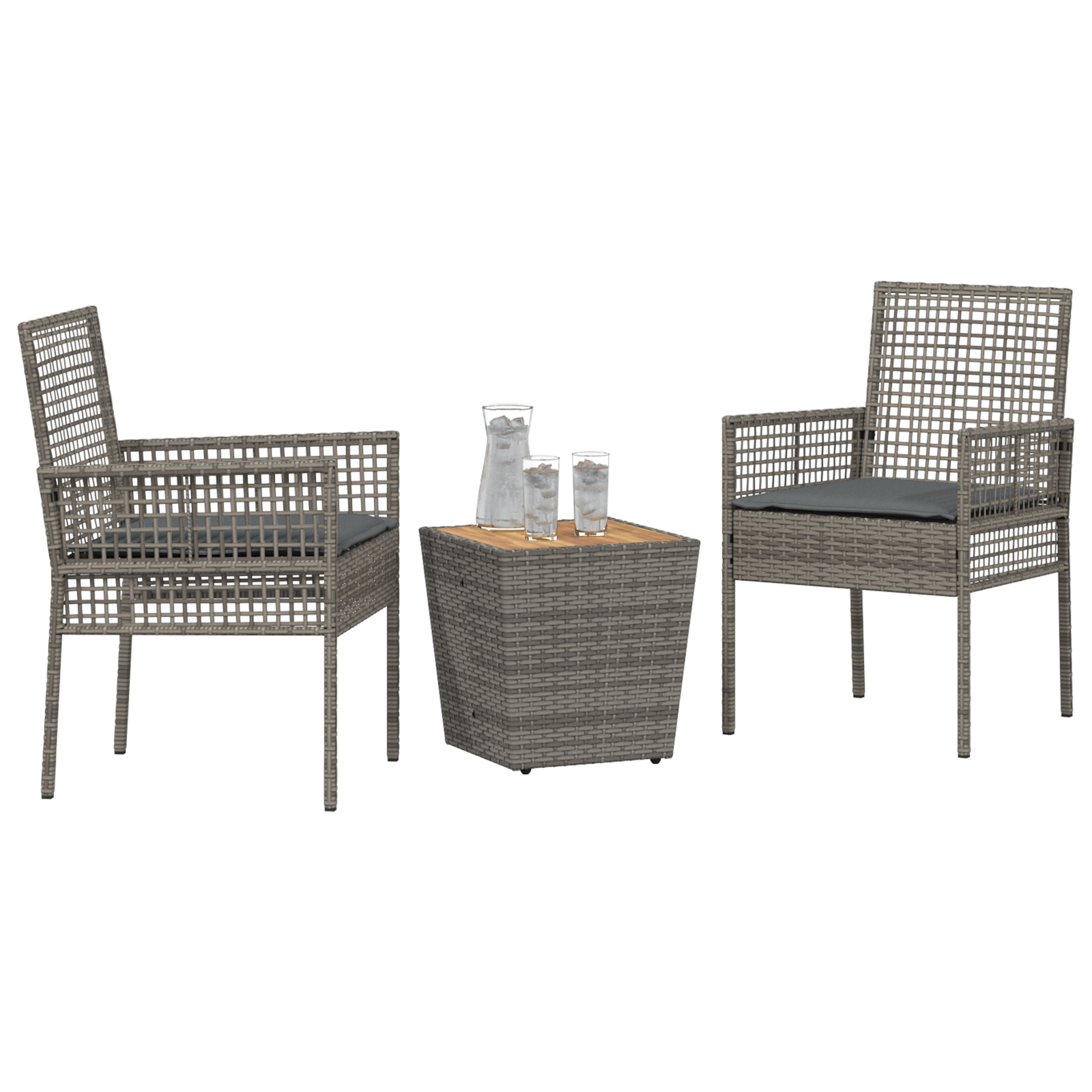 3 Piece Garden Bistro Set with Cushions Grey Poly Rattan - Image 3