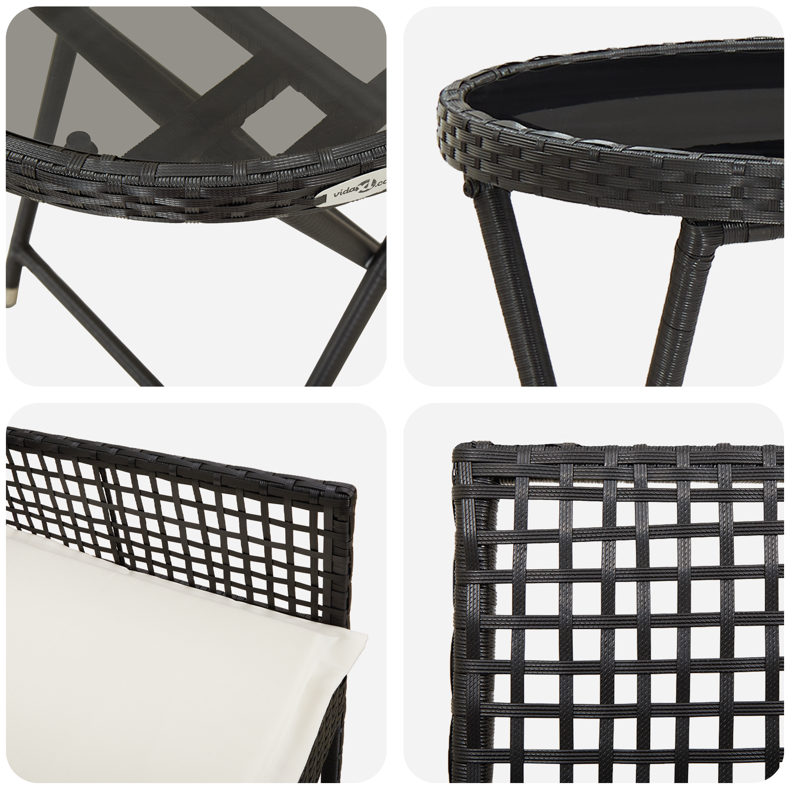3 Piece Garden Bistro Set with Cushions Black Poly Rattan - Image 9