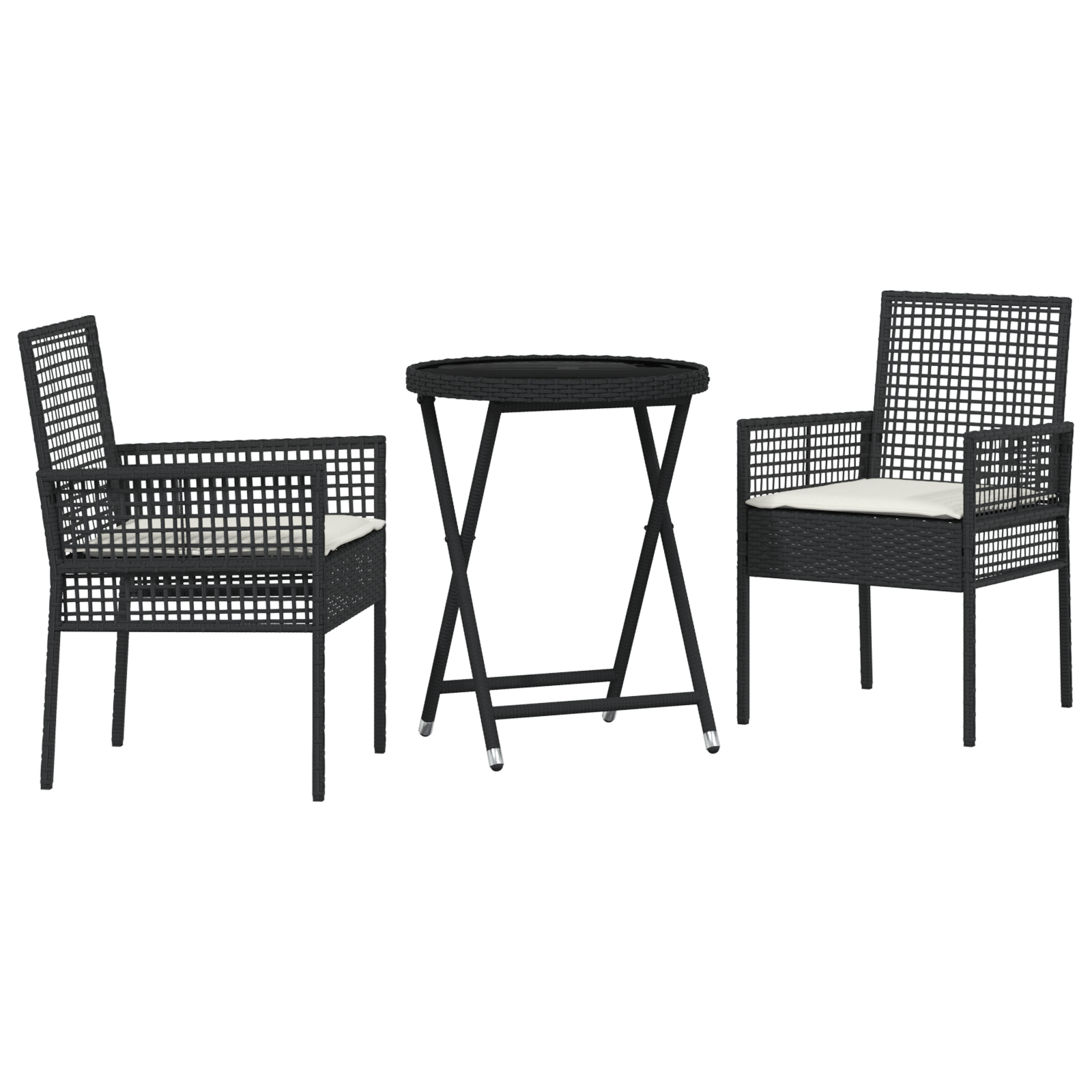3 Piece Garden Bistro Set with Cushions Black Poly Rattan - Image 2