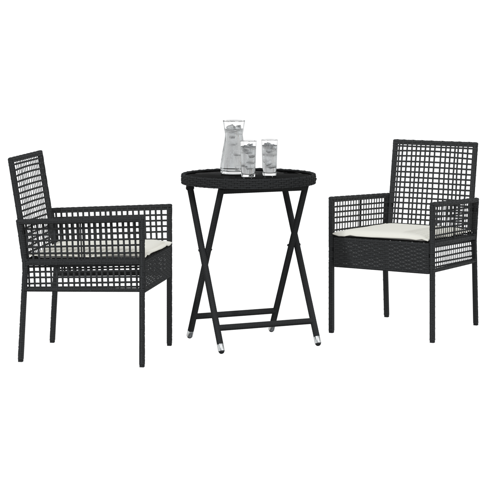 3 Piece Garden Bistro Set with Cushions Black Poly Rattan - Image 3