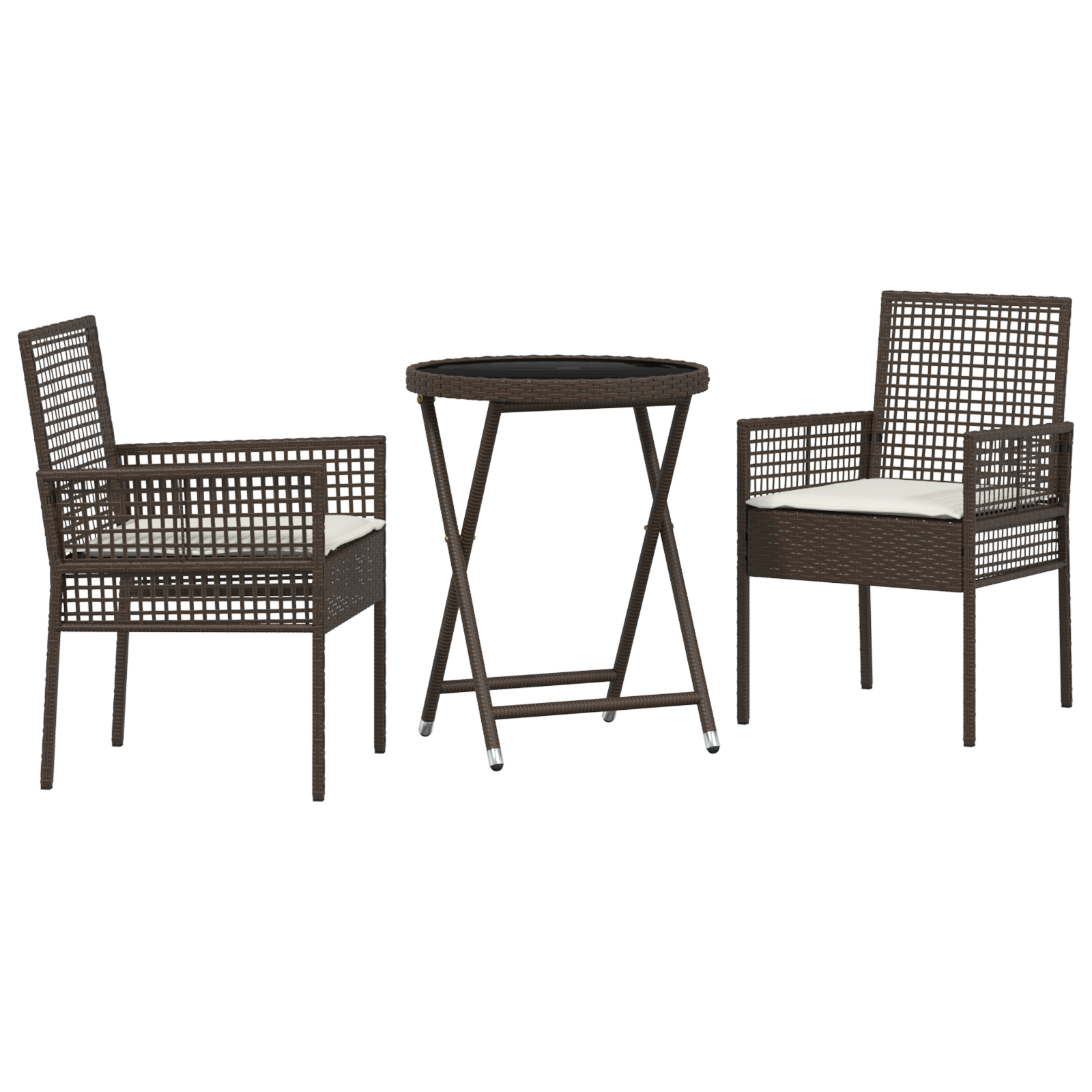 3 Piece Garden Bistro Set with Cushions Brown Poly Rattan - Image 2
