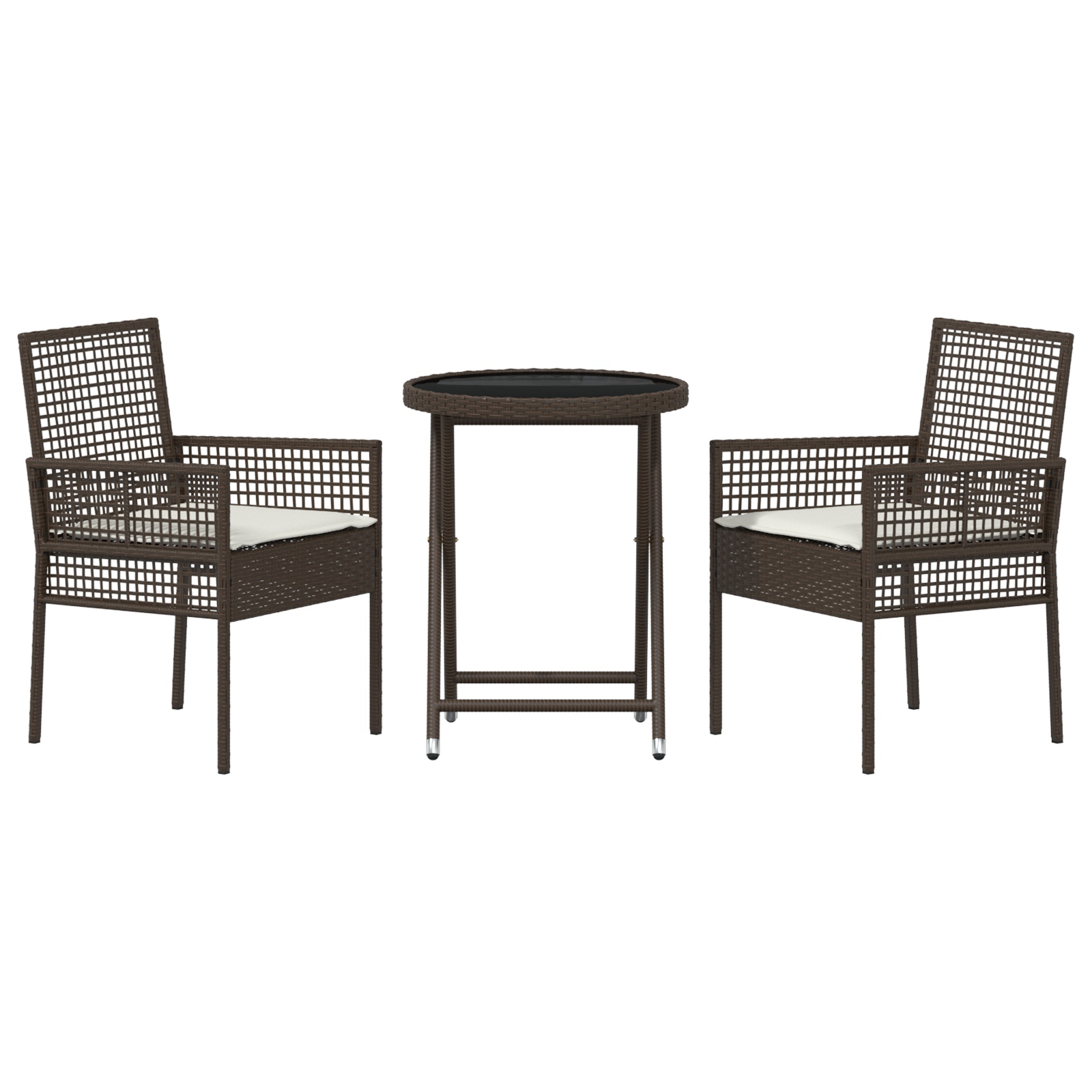 3 Piece Garden Bistro Set with Cushions Brown Poly Rattan - Image 7