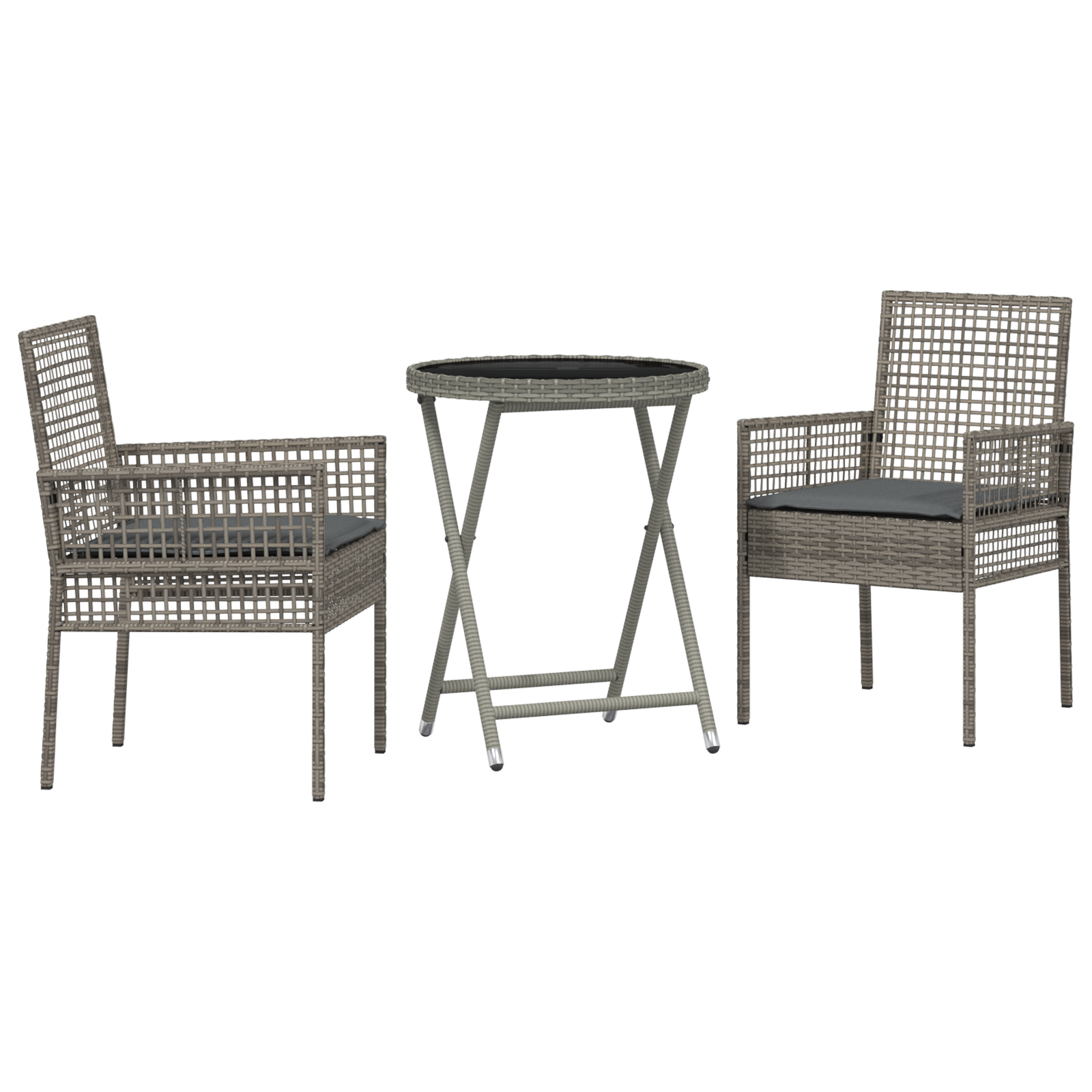 3 Piece Garden Bistro Set with Cushions Grey Poly Rattan - Image 2