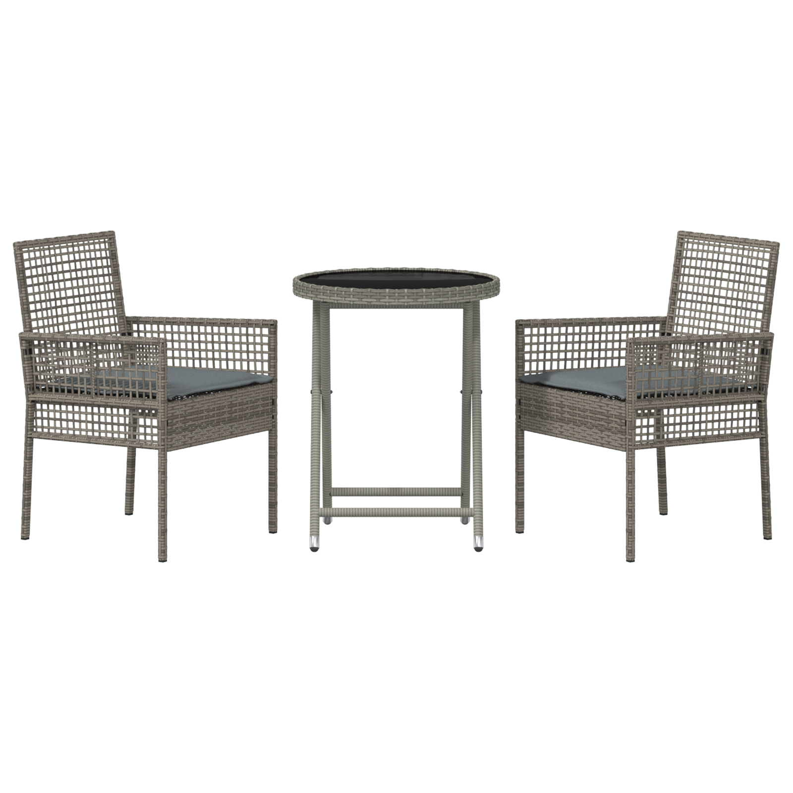 3 Piece Garden Bistro Set with Cushions Grey Poly Rattan - Image 7