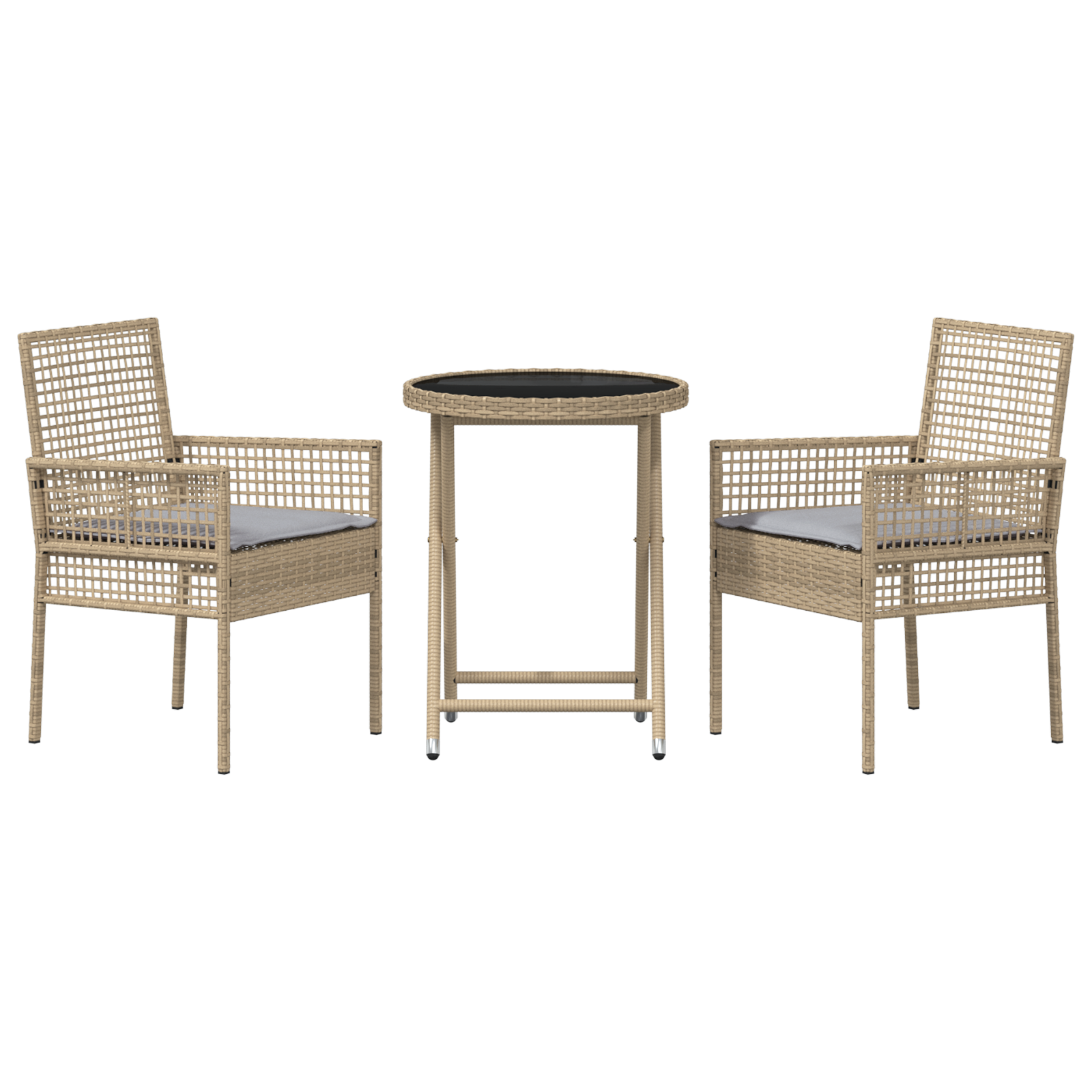 3 Piece Garden Bistro Set with Cushions Beige Poly Rattan - Image 7