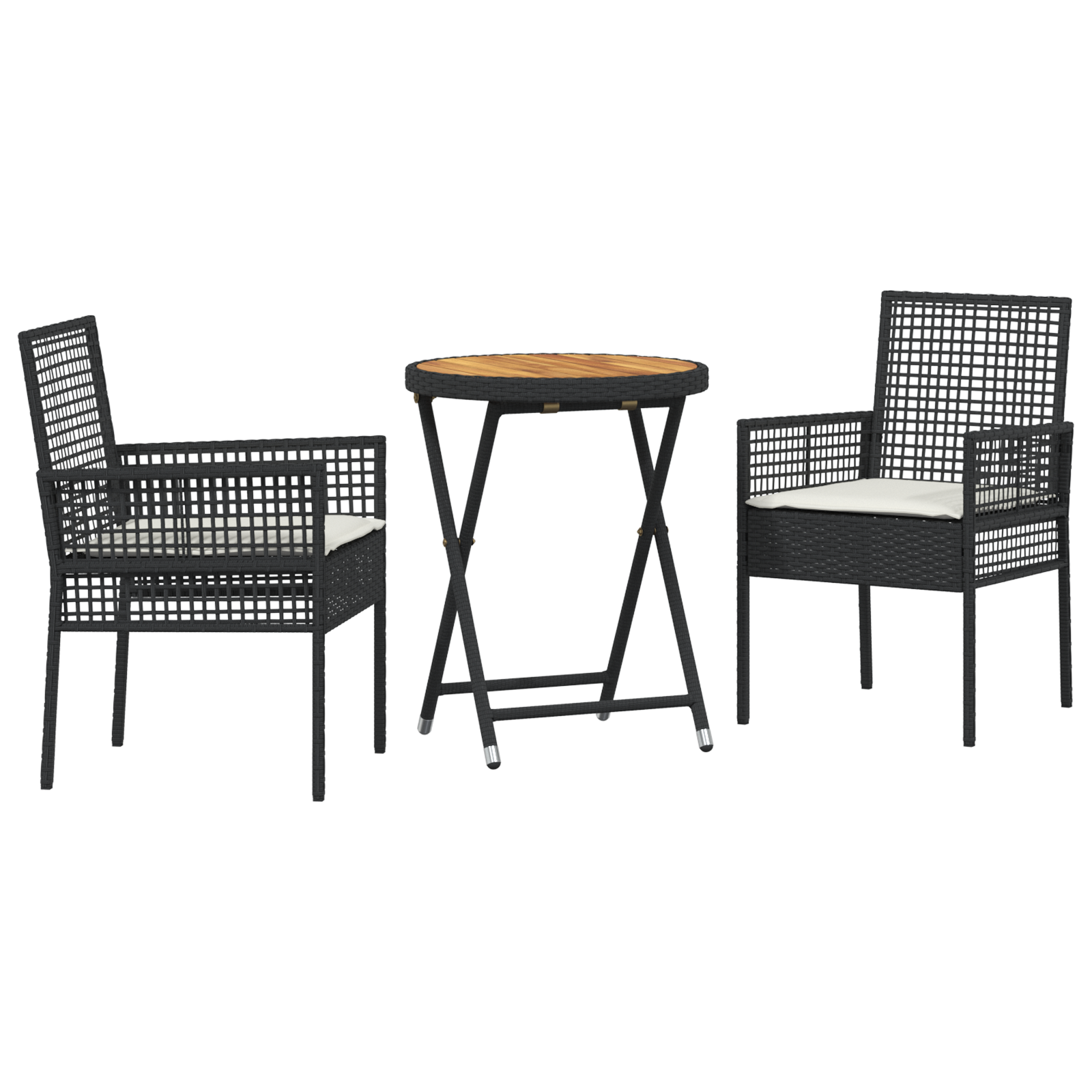 3 Piece Garden Bistro Set with Cushions Black Poly Rattan - Image 2