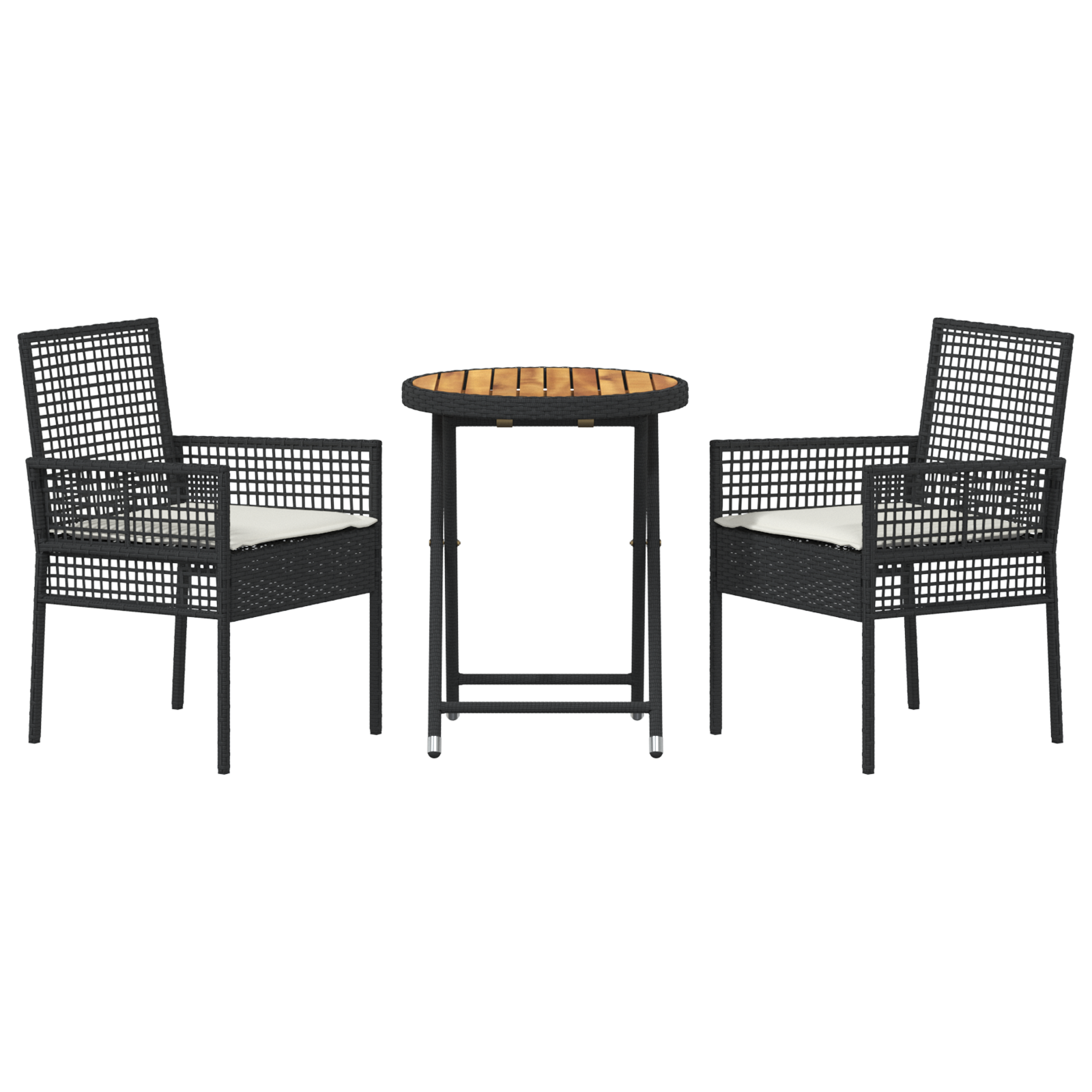 3 Piece Garden Bistro Set with Cushions Black Poly Rattan - Image 7