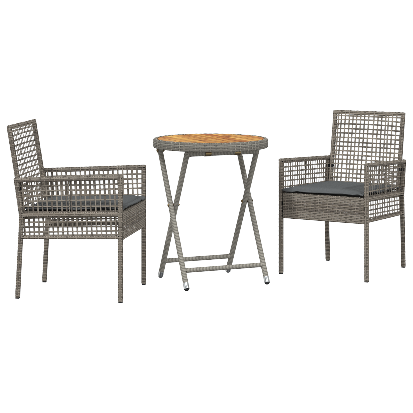 3 Piece Garden Bistro Set with Cushions Grey Poly Rattan - Image 2