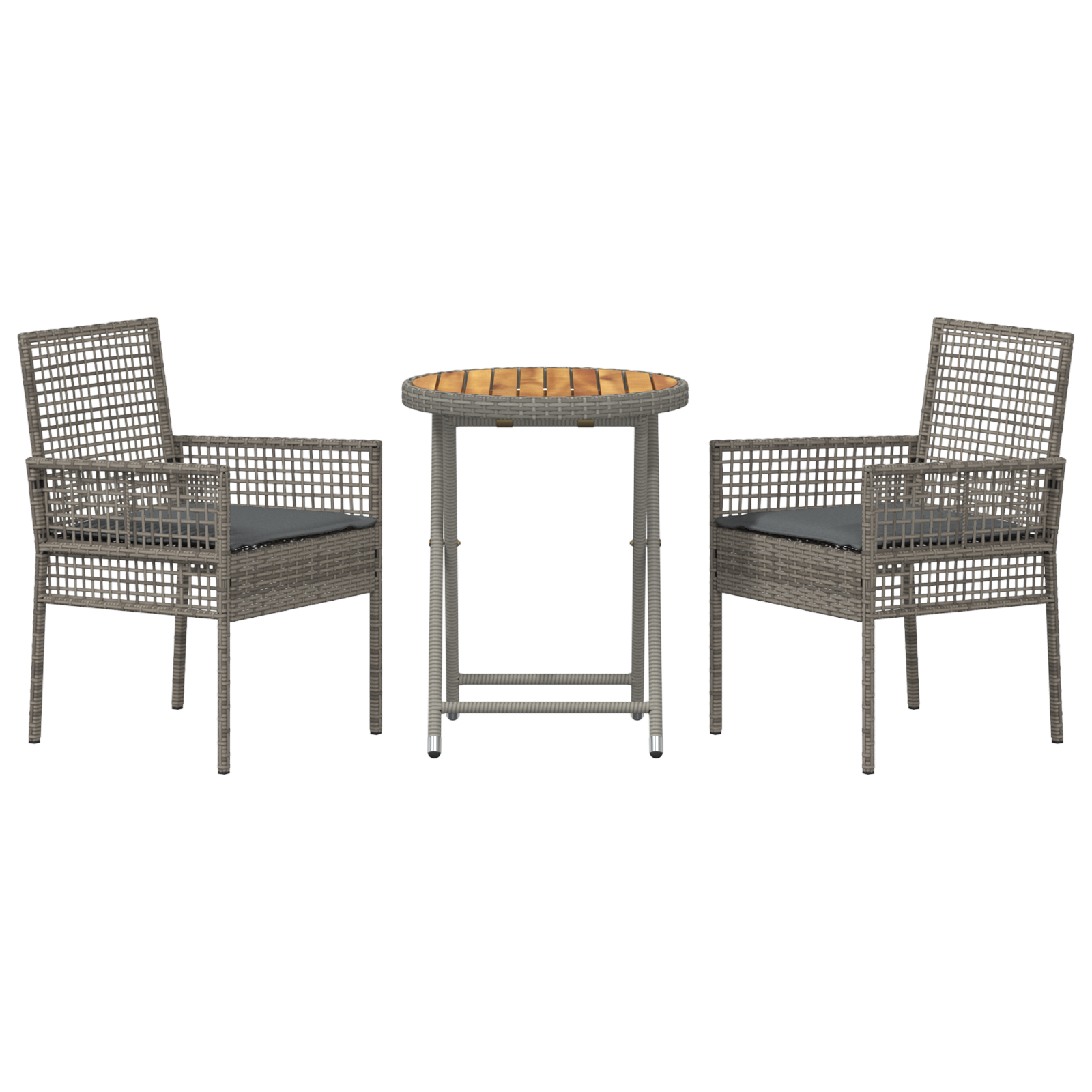 3 Piece Garden Bistro Set with Cushions Grey Poly Rattan - Image 7