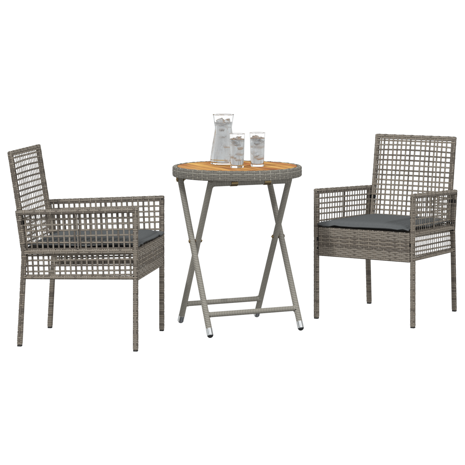 3 Piece Garden Bistro Set with Cushions Grey Poly Rattan - Image 3
